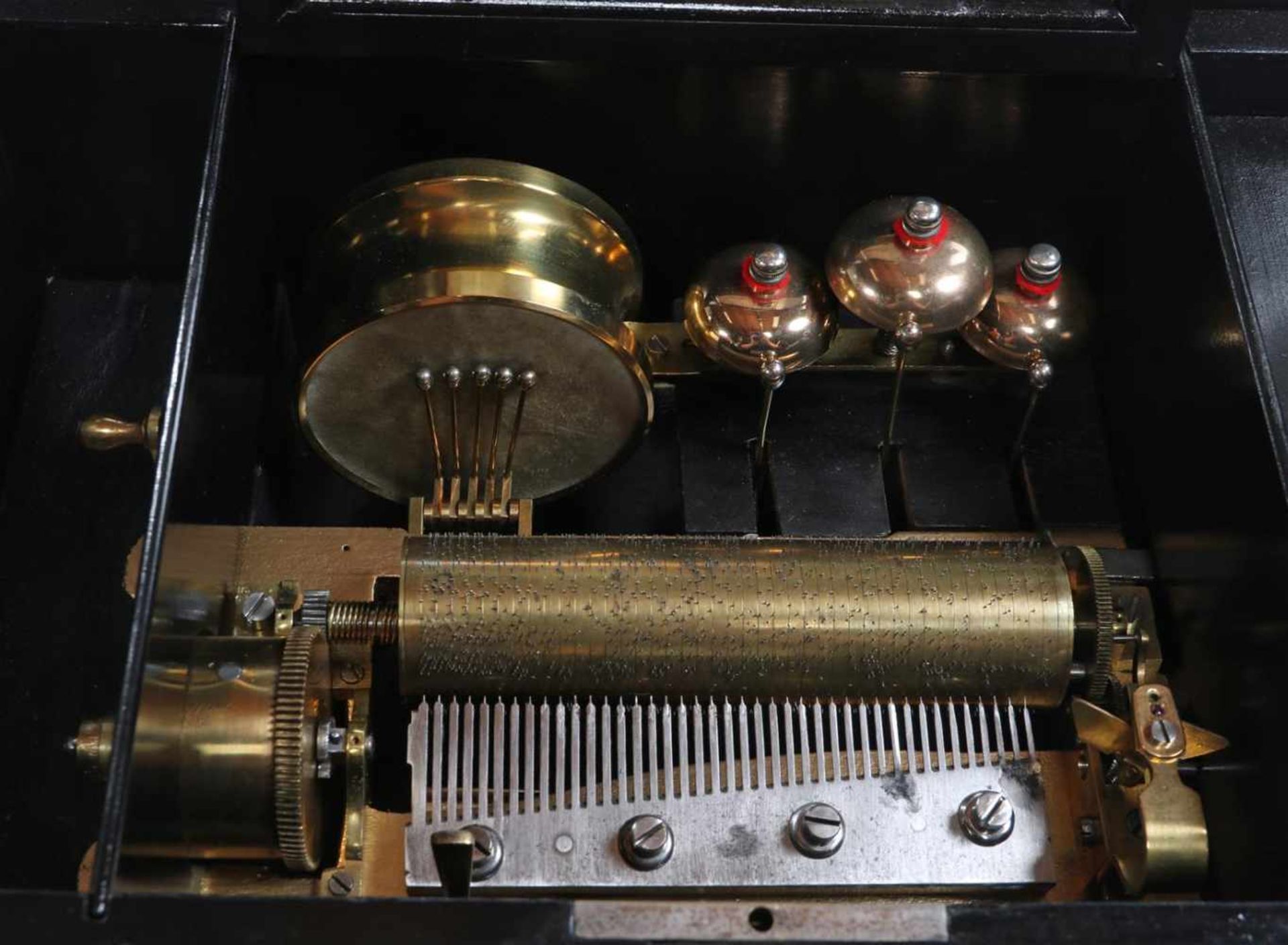 Very nice 19th century music box with roll with 8 melodies with drum and 3 bells. Cabinet with - Image 4 of 4