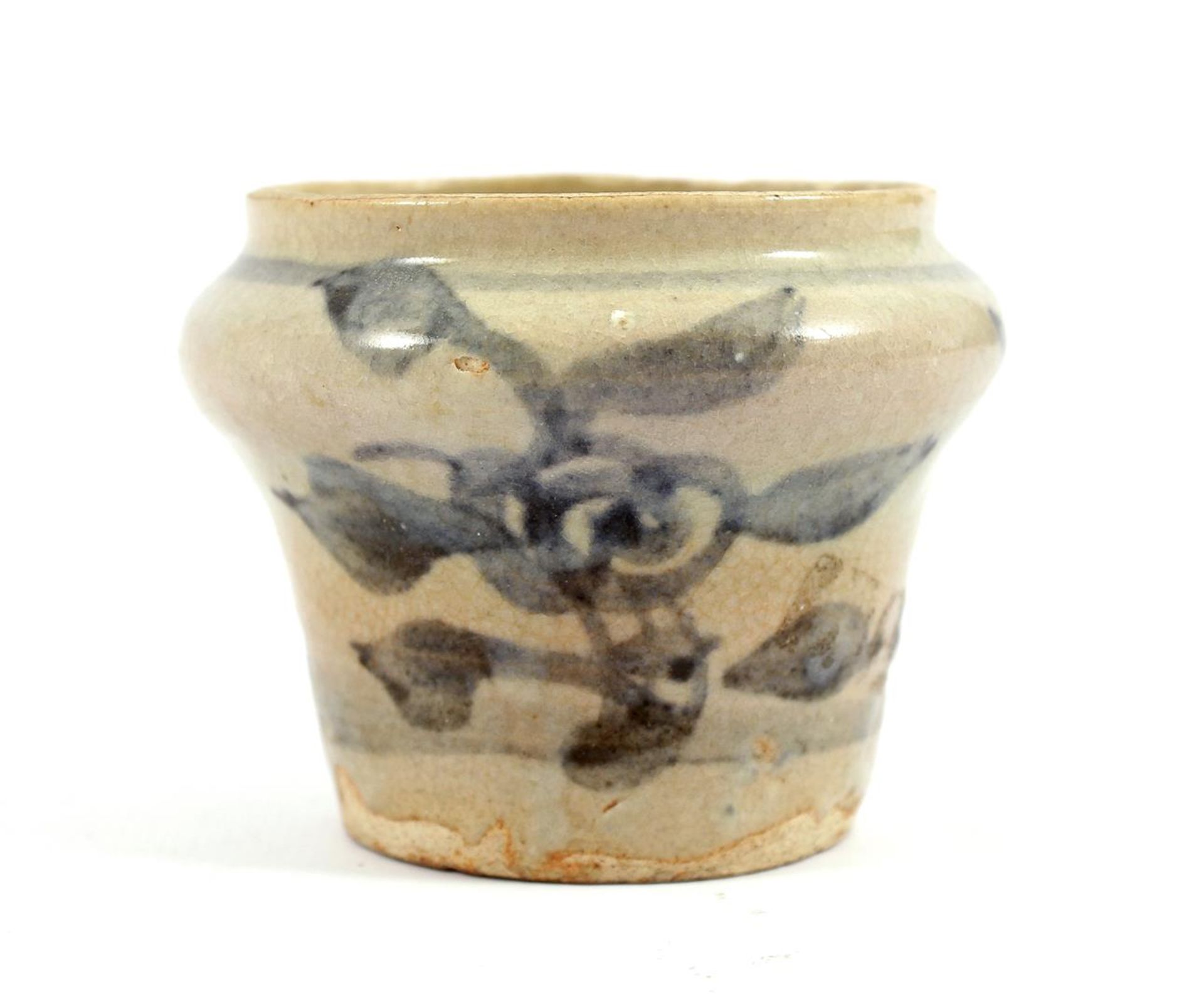 Glazed earthenware vase with blue decor, grave ceramic, probably 17th century, 7.5 cm diameter, 6 cm - Bild 2 aus 2