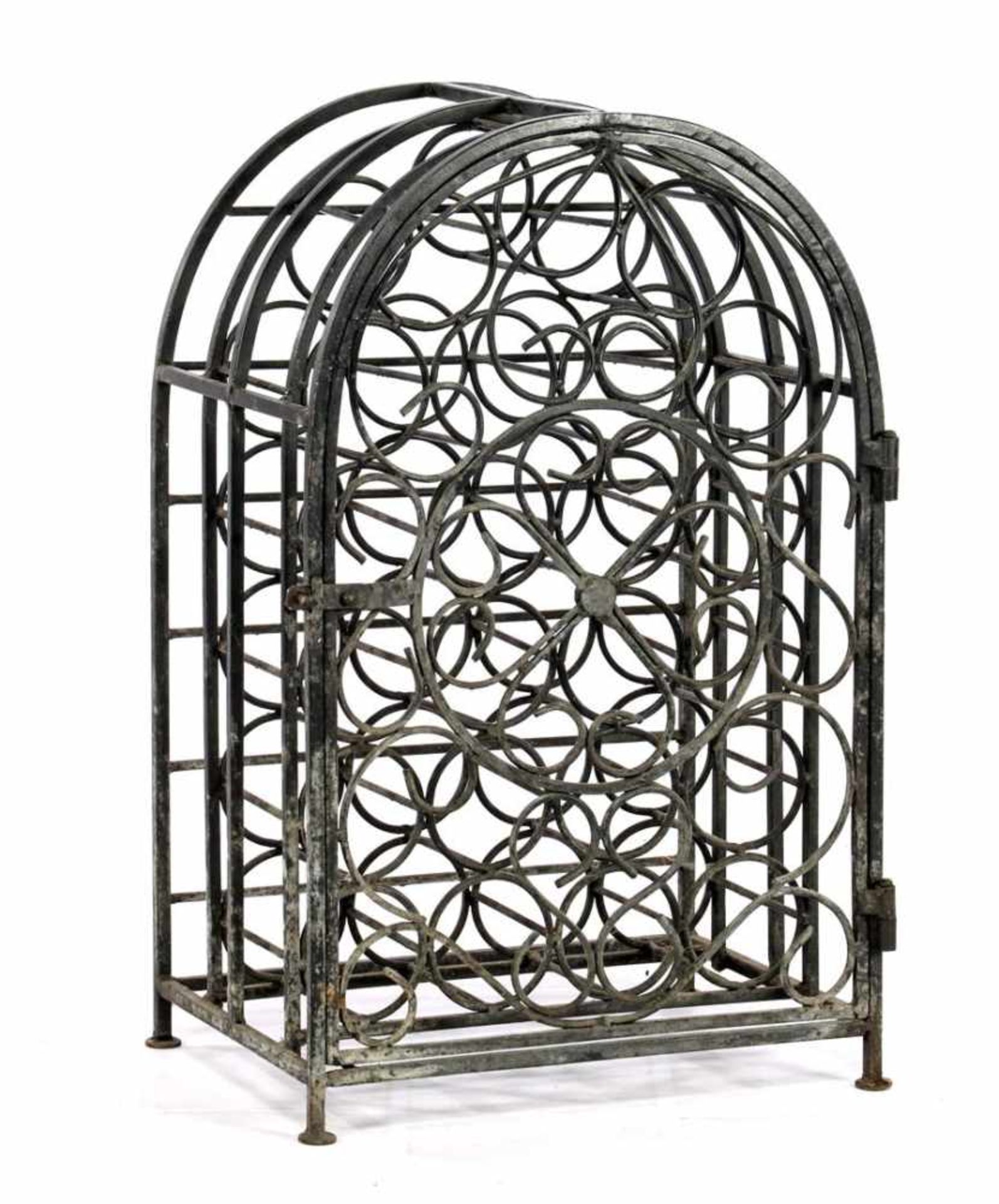 Wrought iron wine rack with door, for 23 bottles 77 cm high, 50.5 cm wide, 34 cm deep