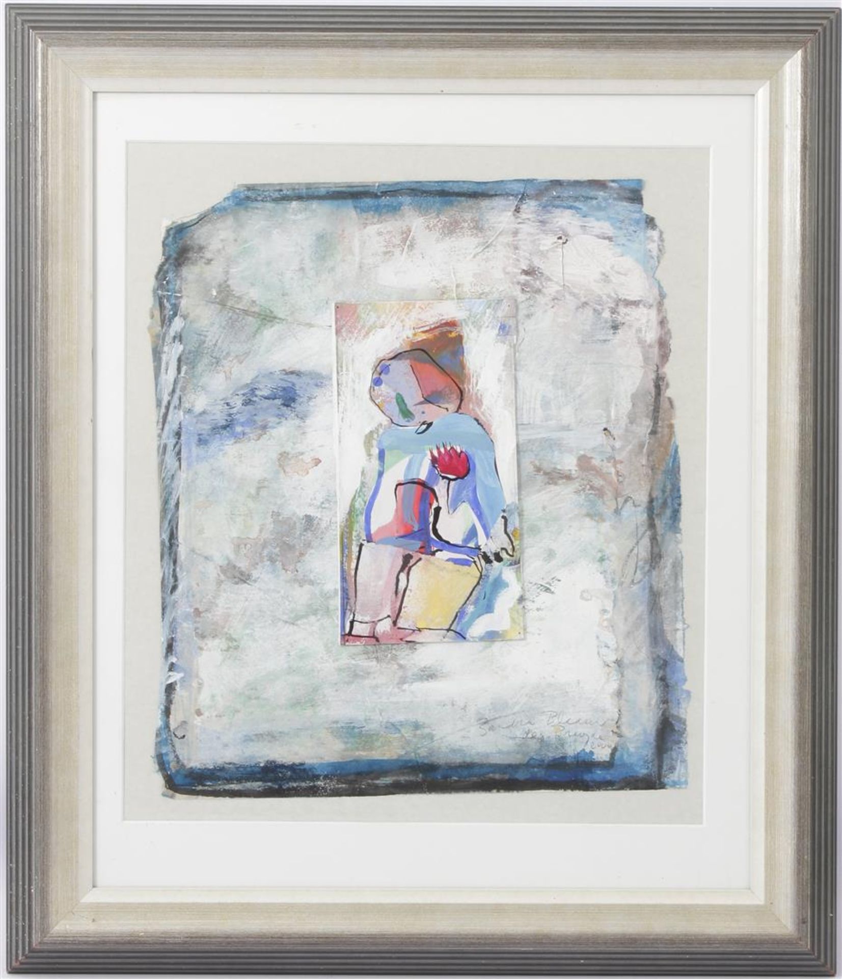 Signed Sandra Bleauw de Bruijne, Composition with child, mixed media dated 2000, 49x43 cm