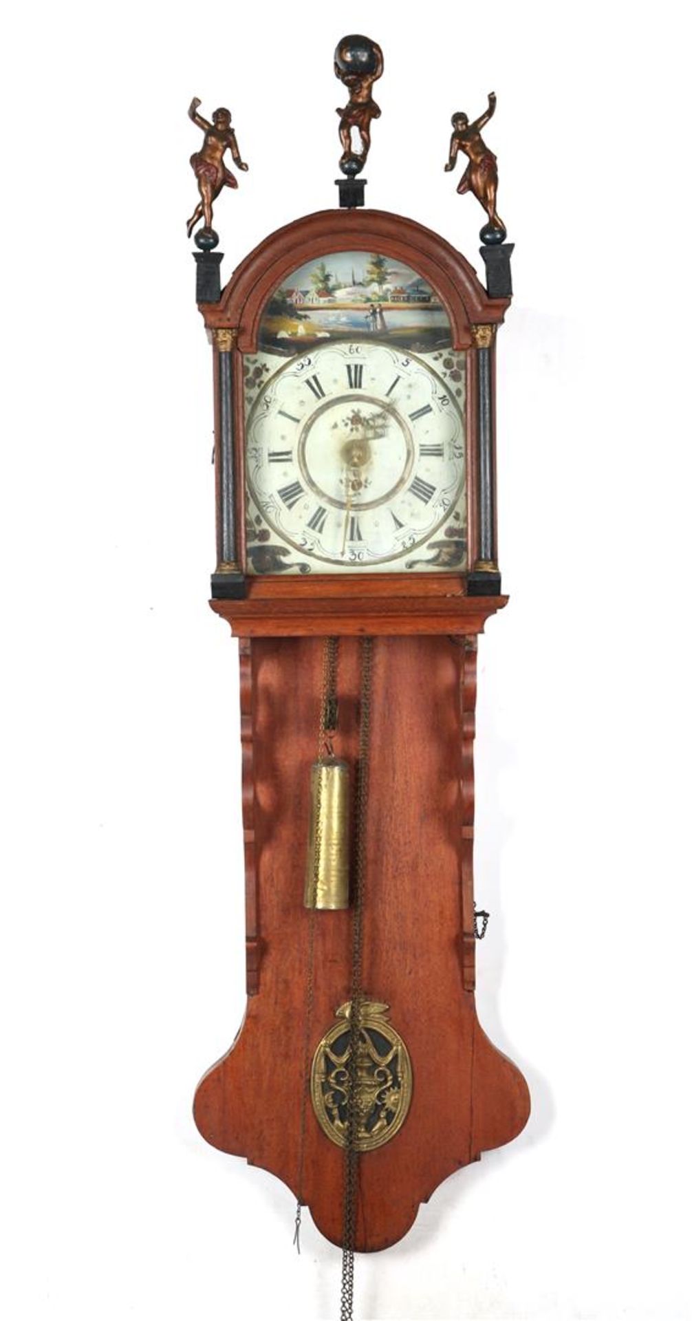 Frisian tail clock in oak case with painted dial, incomplete, fixer-upper