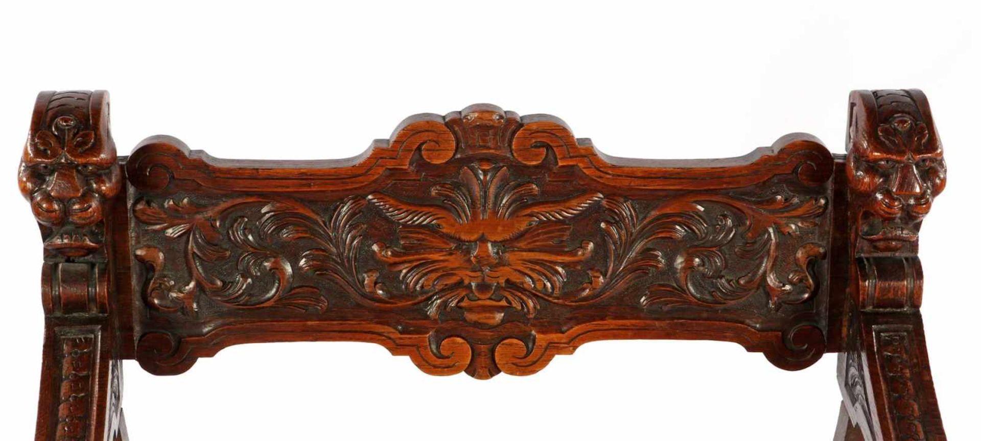 Antique oak Scrooge with richly carved decor with a mask - Image 2 of 2