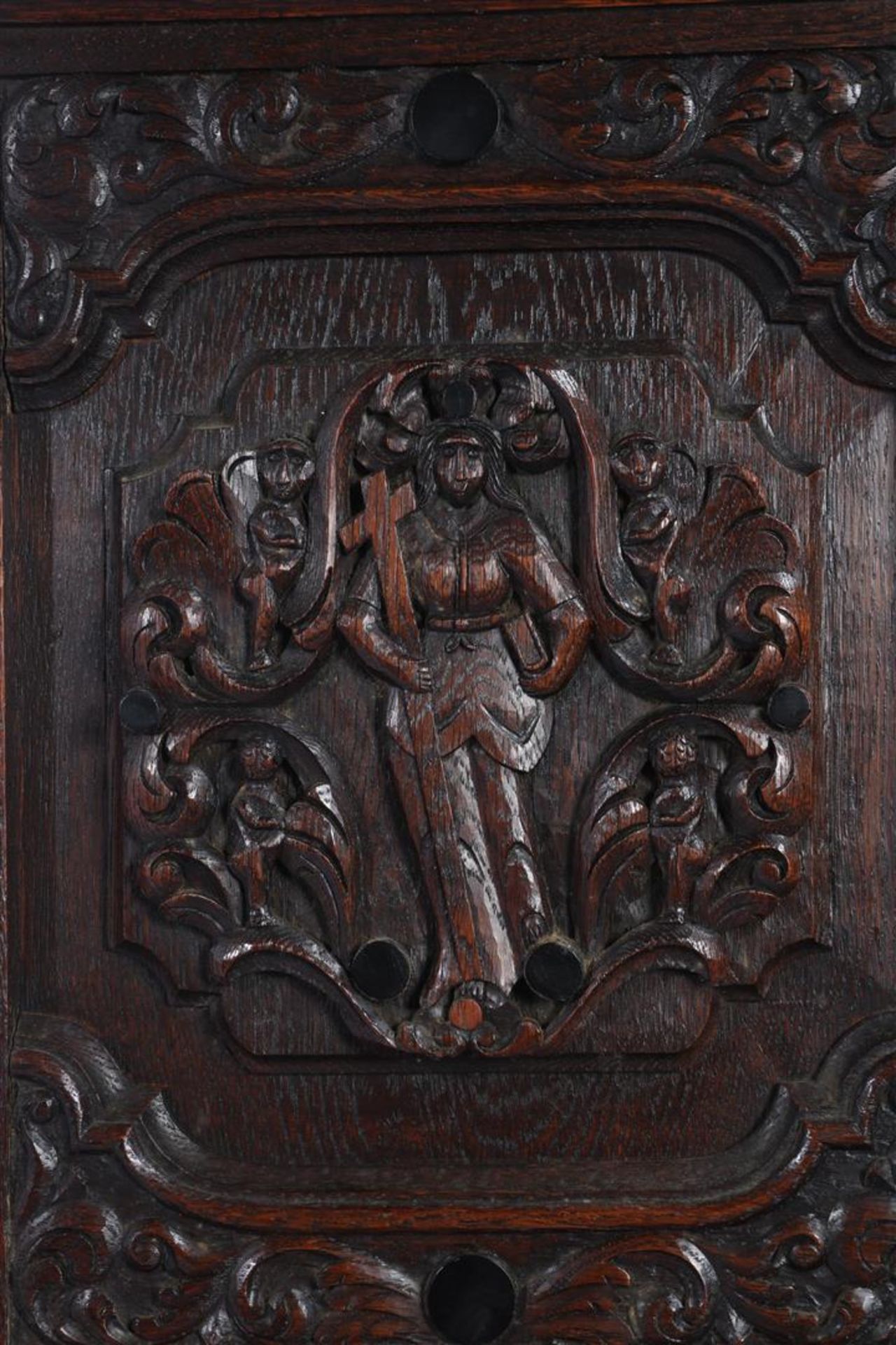 Antique oak cabinet with richly carved decor with columns, carved ornaments on the door with 2 - Image 3 of 3