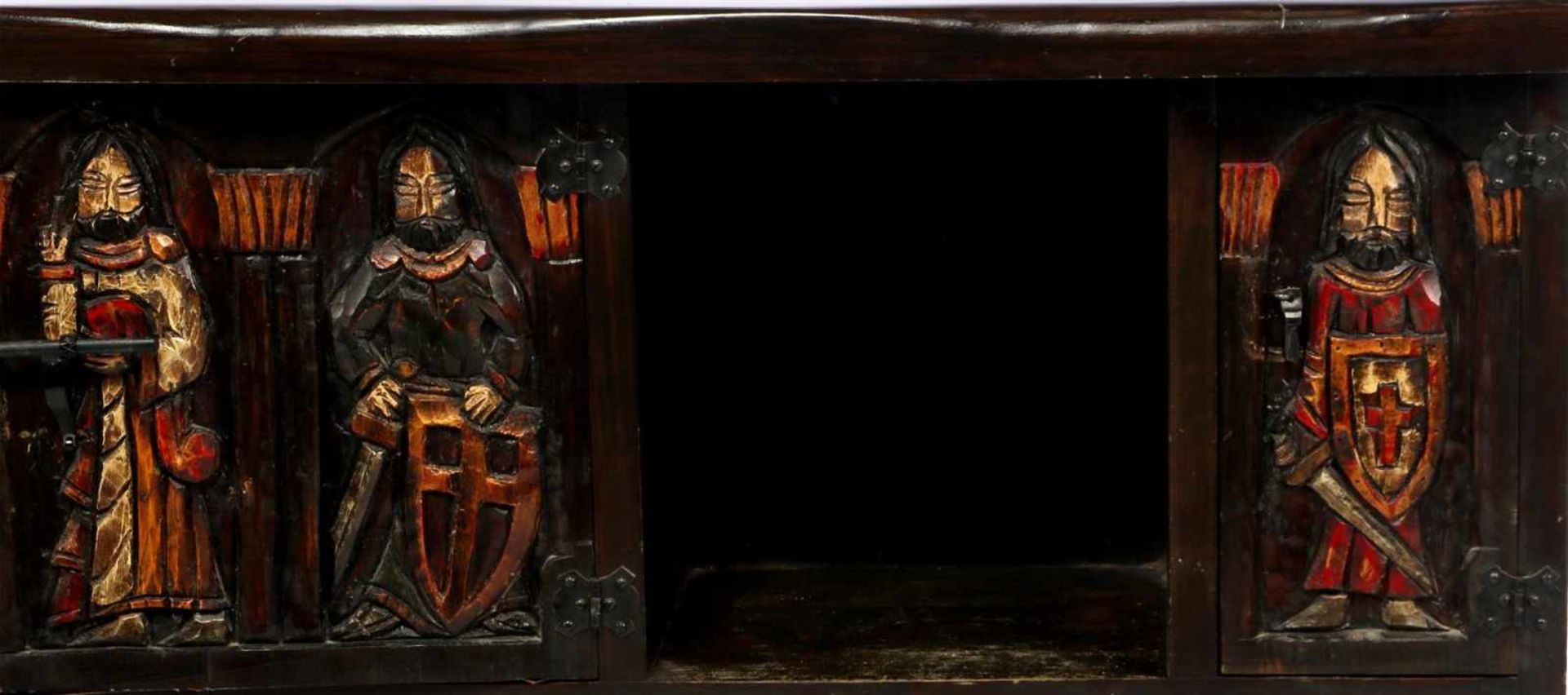 Spanish chestnut sideboard with 3 doors, drawer and decorated decors of polychrome colored flowers - Image 3 of 3