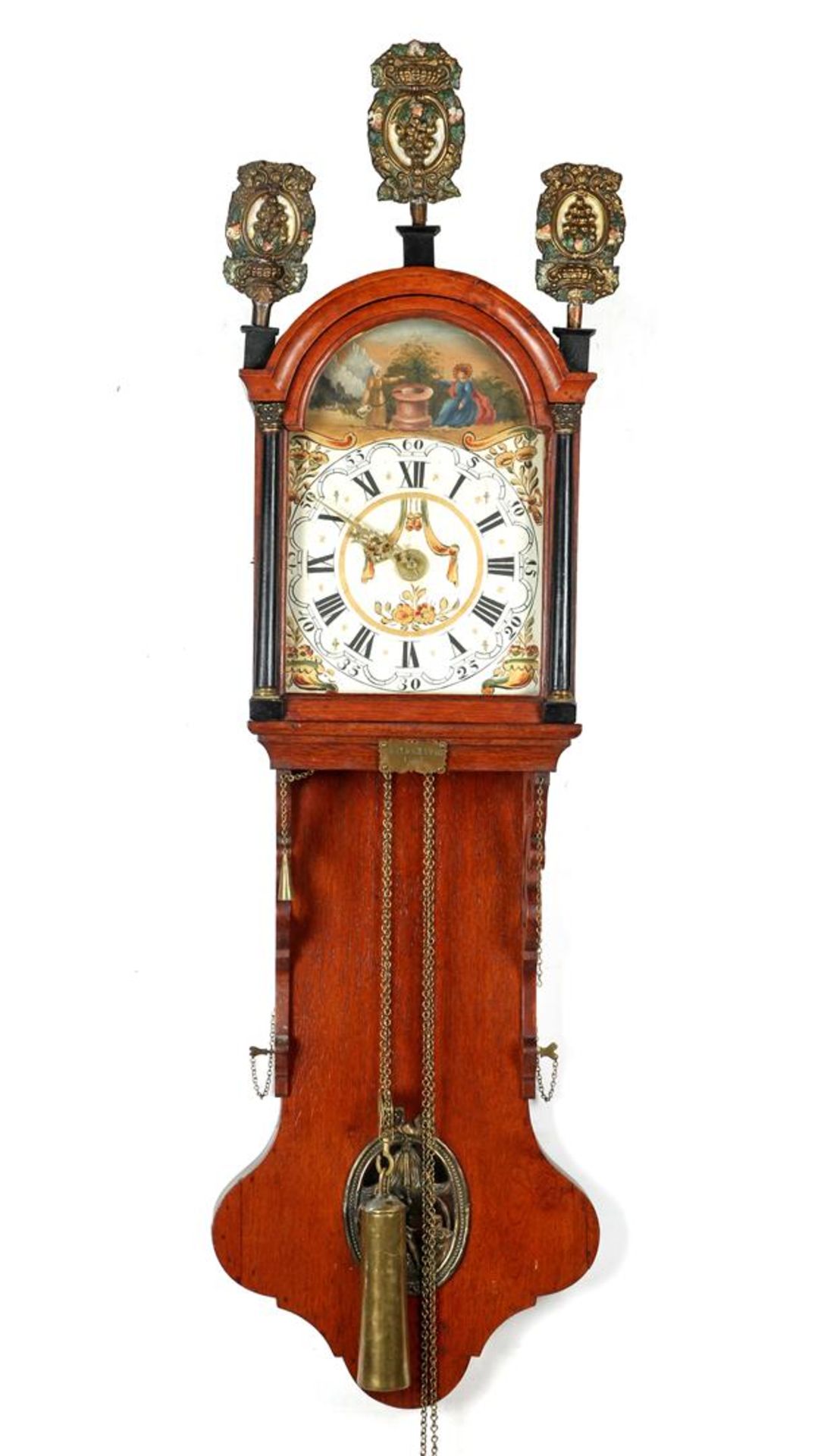 Frisian tail clock in oak case with painted dial, half-full columns and latons, & nbsp; early &