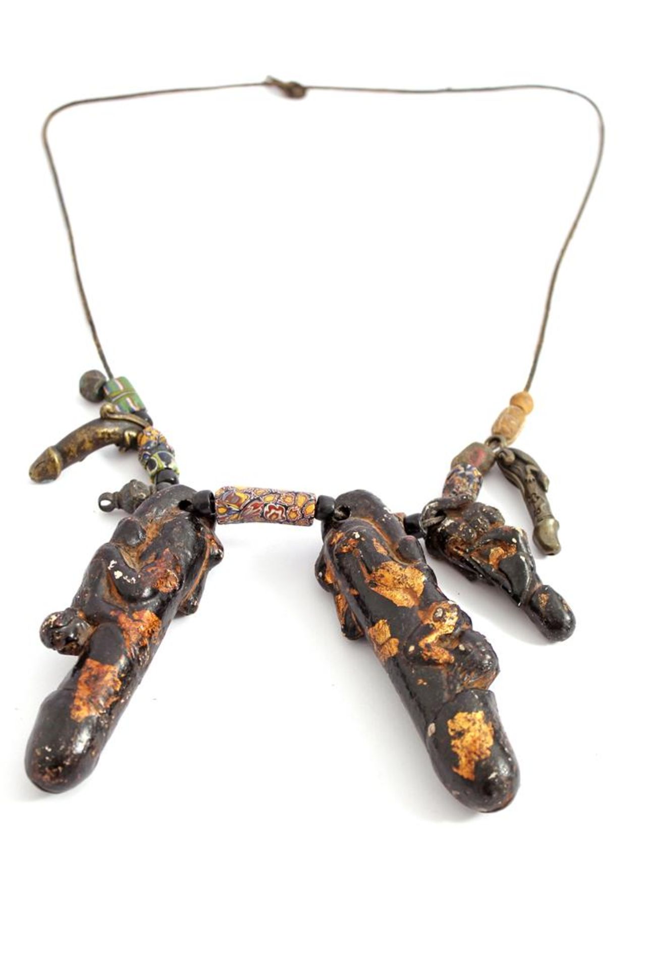 Beautifully crafted penis fertility necklace of stone and bronze, originating from Congo Congo