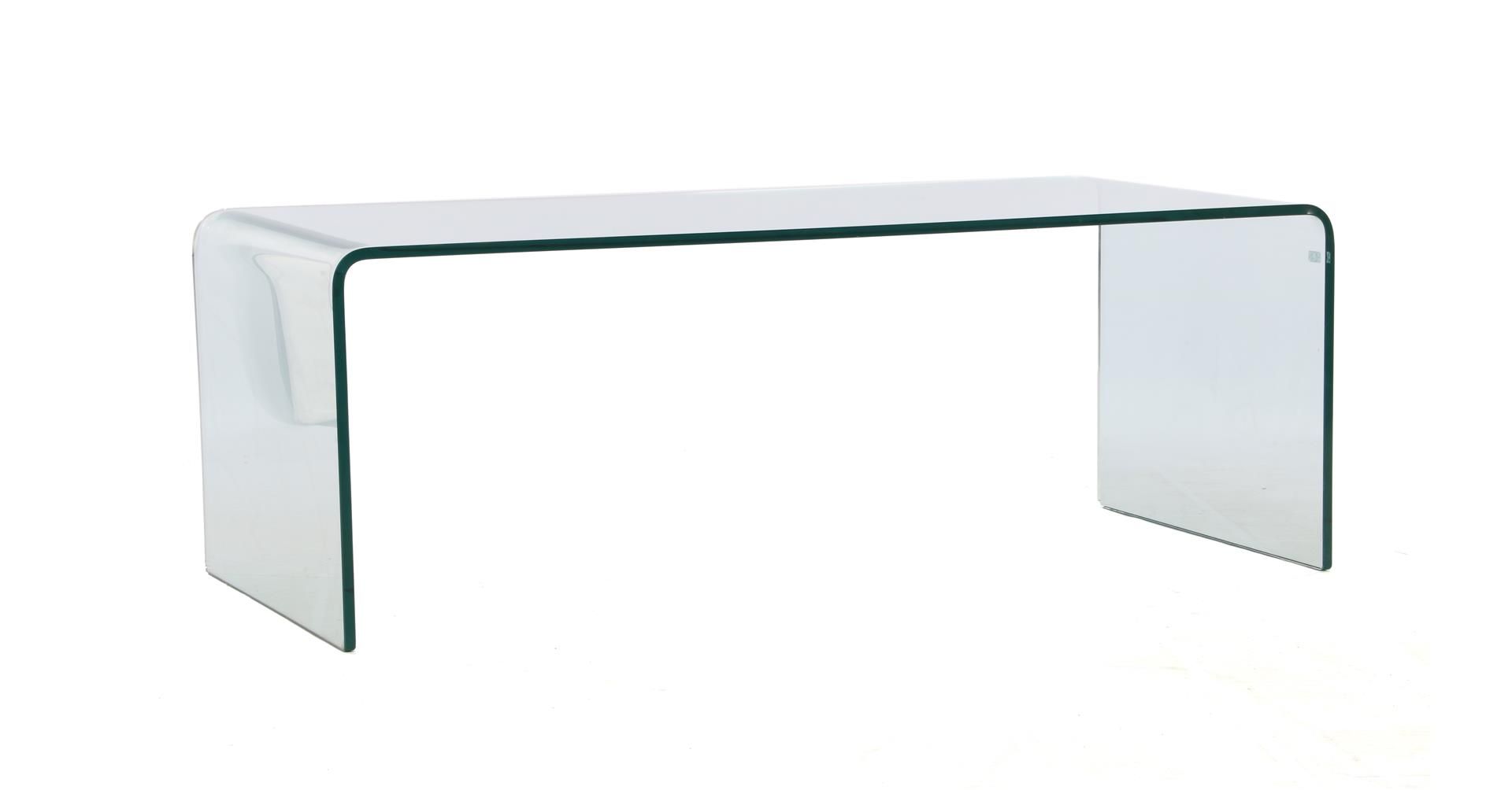 Glass coffee table, possibly Fiam Italia model waterfall, 40 cm high and top size 110x52 cm (chip)