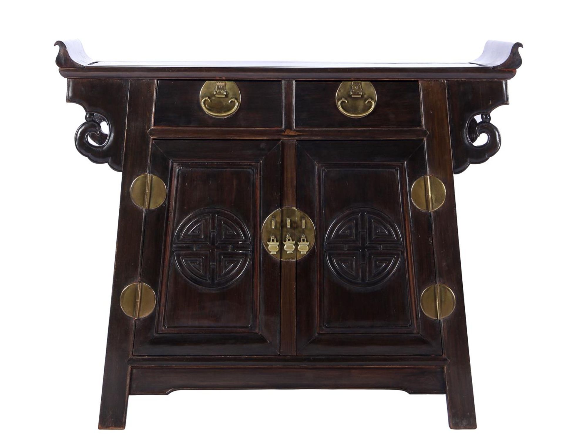 Chinese teak cabinet with 2 doors and 2 drawers 87.5 cm high, 103.5 cm wide, 45 cm deep