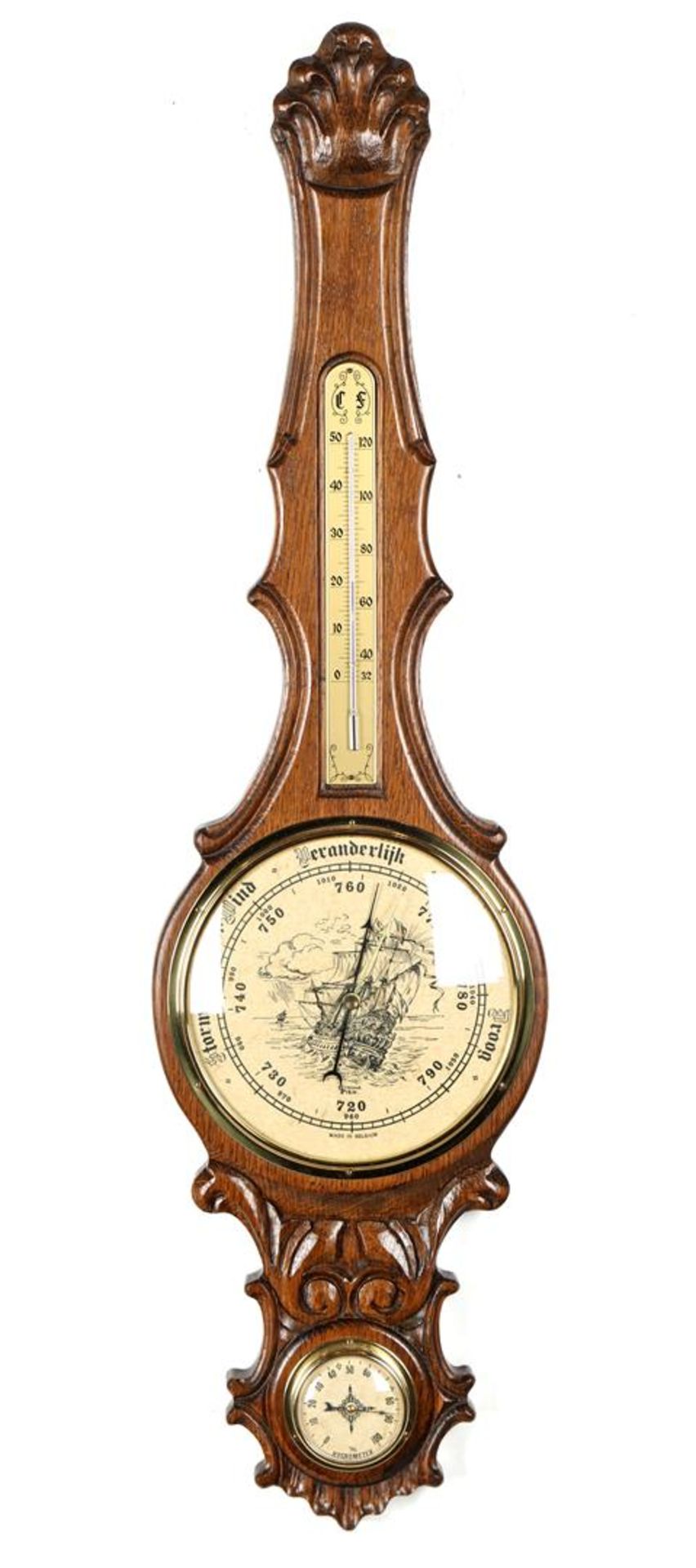 Barometer in oak-encrusted case, 88.5 cm high