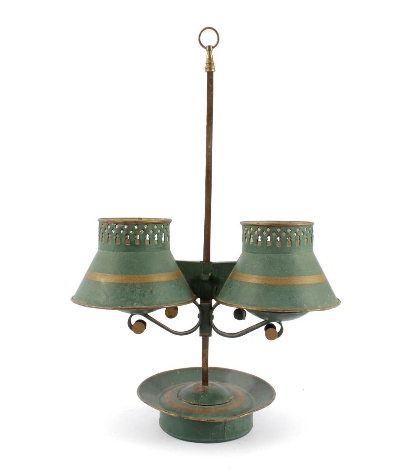 Old metal green lacquered 2-light bouillotte table table lamp for candles 52 cm high