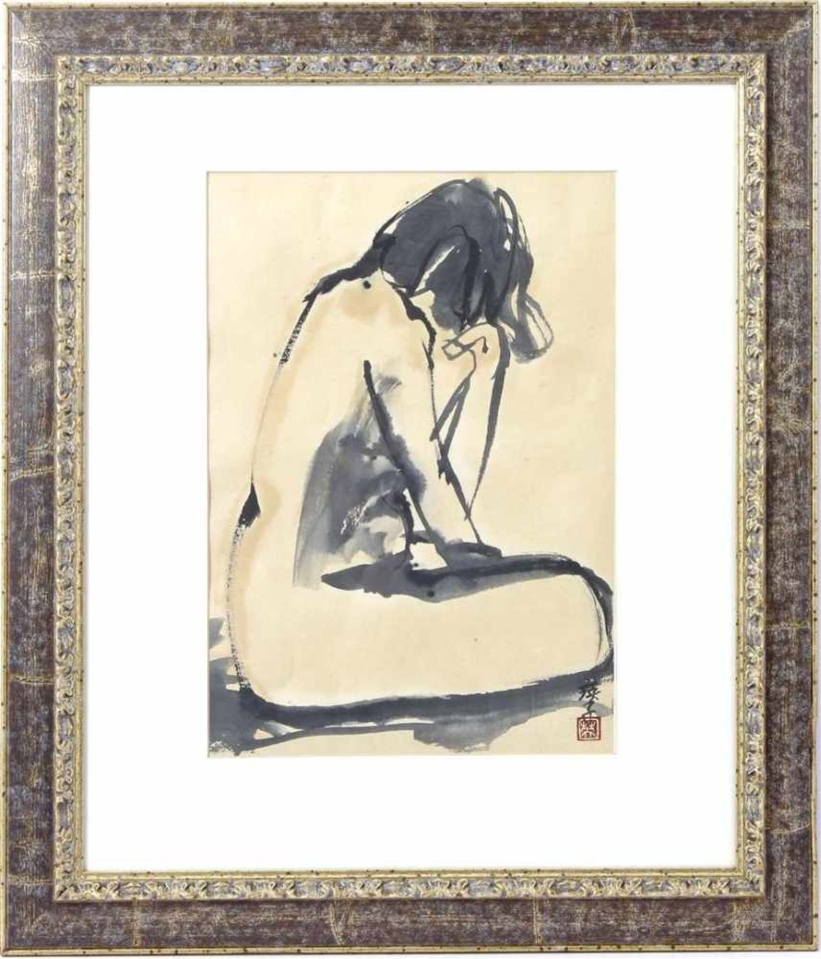 Unclearly signed, Seated woman, Japan ca.1960, 44x31 cm