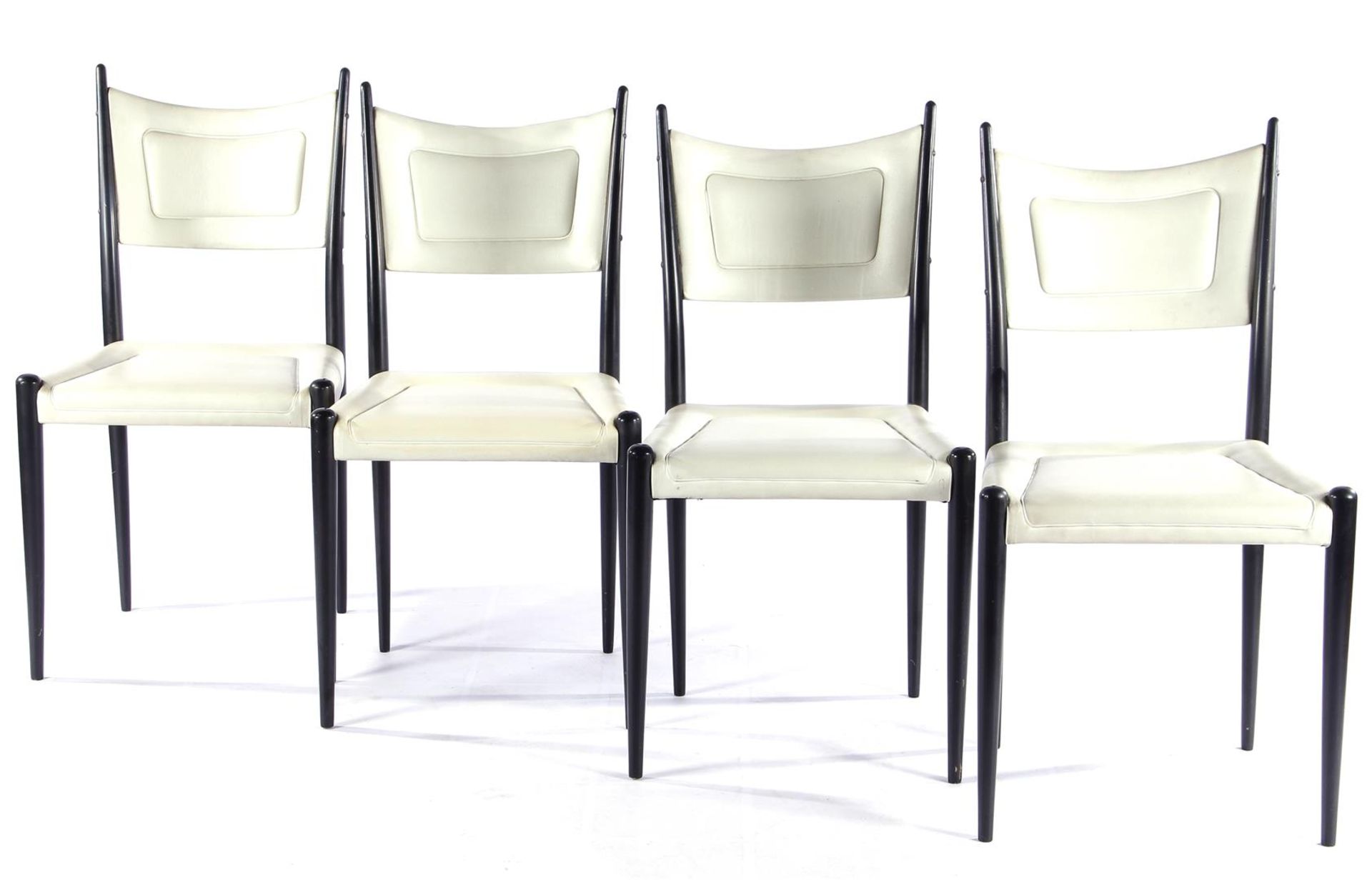 G-Plan 4 dining room chairs with white artificial leather