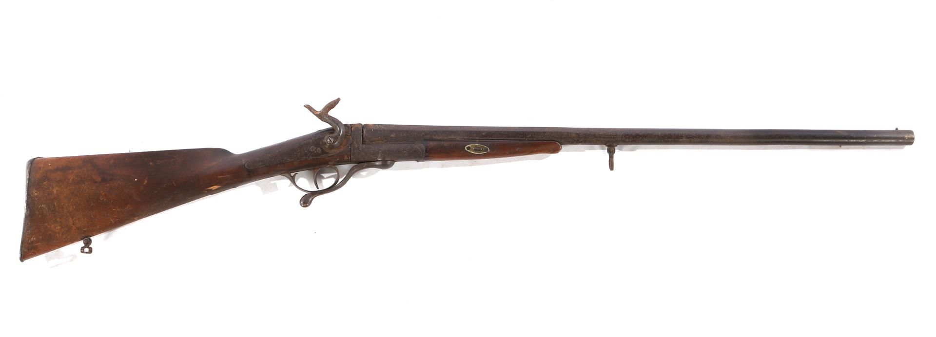 Antique single-barreled rifle with waffled wooden butt, pinfire approx. 1880, 100 cm long