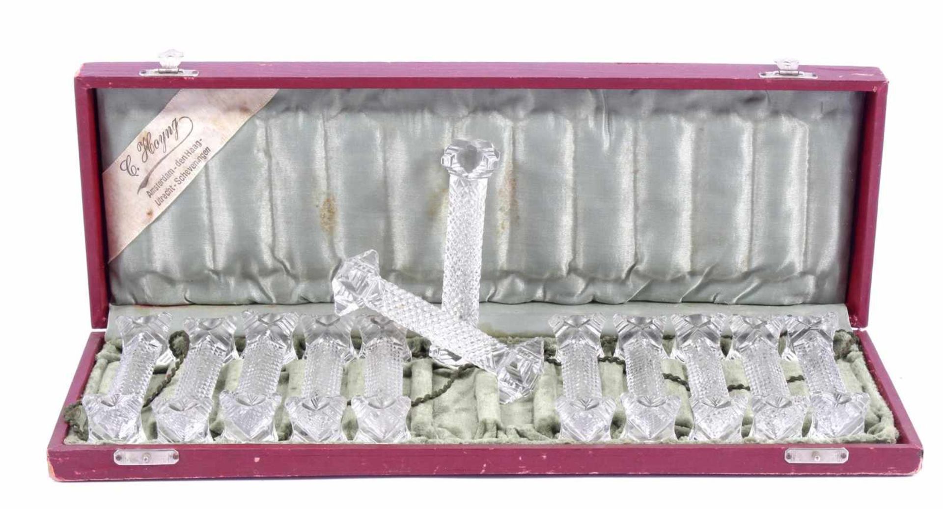 12 crystal knife rests in cassette, from Hoyng Amsterdam-The Hague-Utrecht-Scheveningen