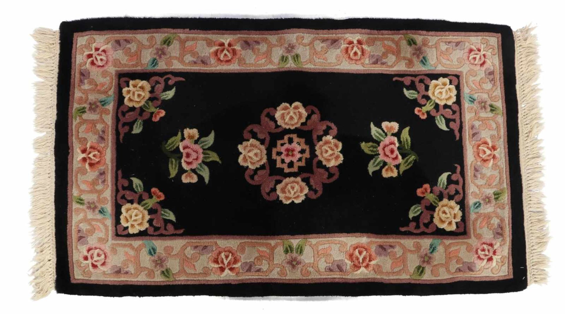 Chinese black wool rug with pastel pattern 156x92 cm