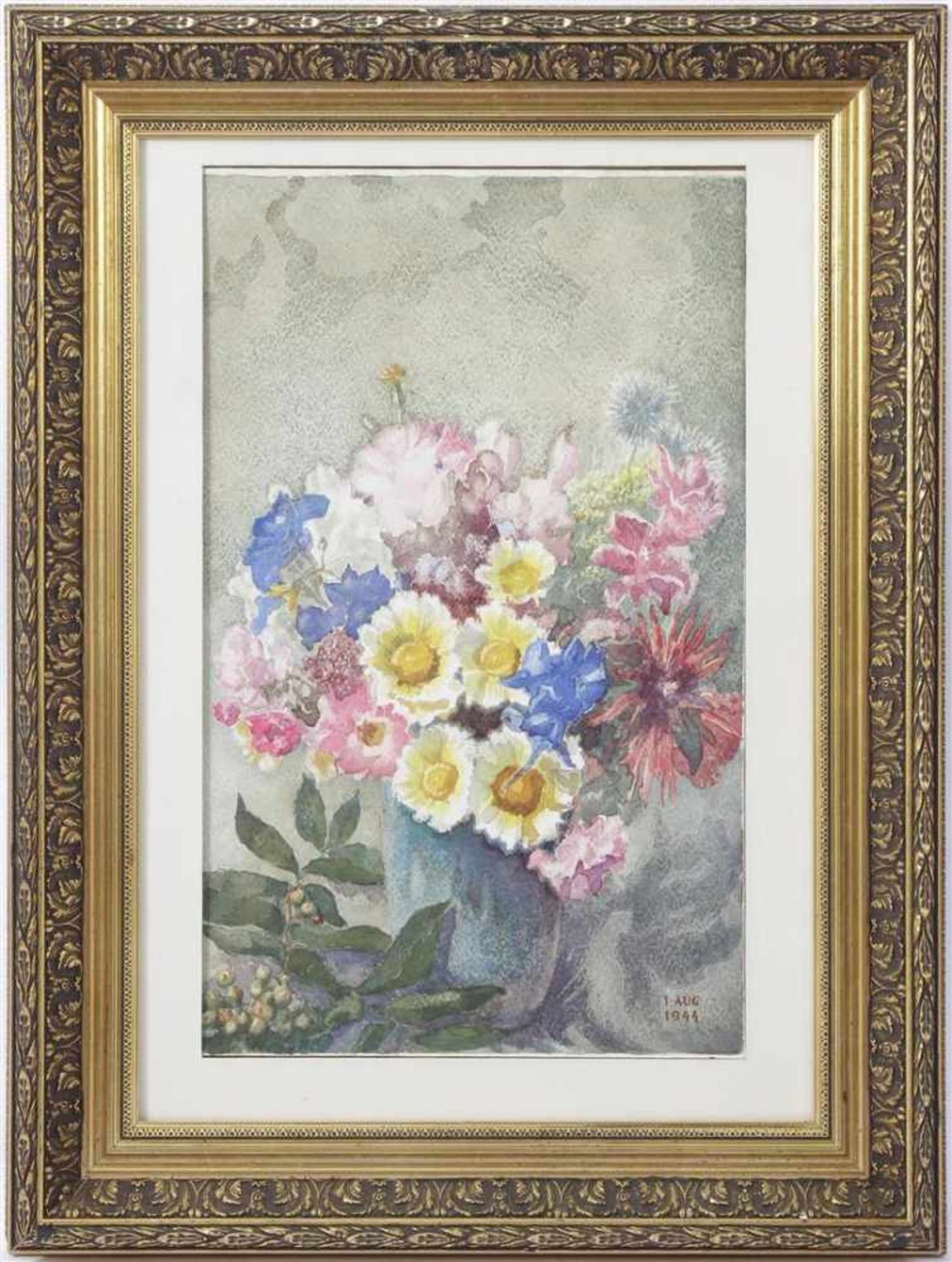 Anonymous, Bouquet of colorful flowers in vase, watercolor dated 1 Aug 1944, 45x28 cm