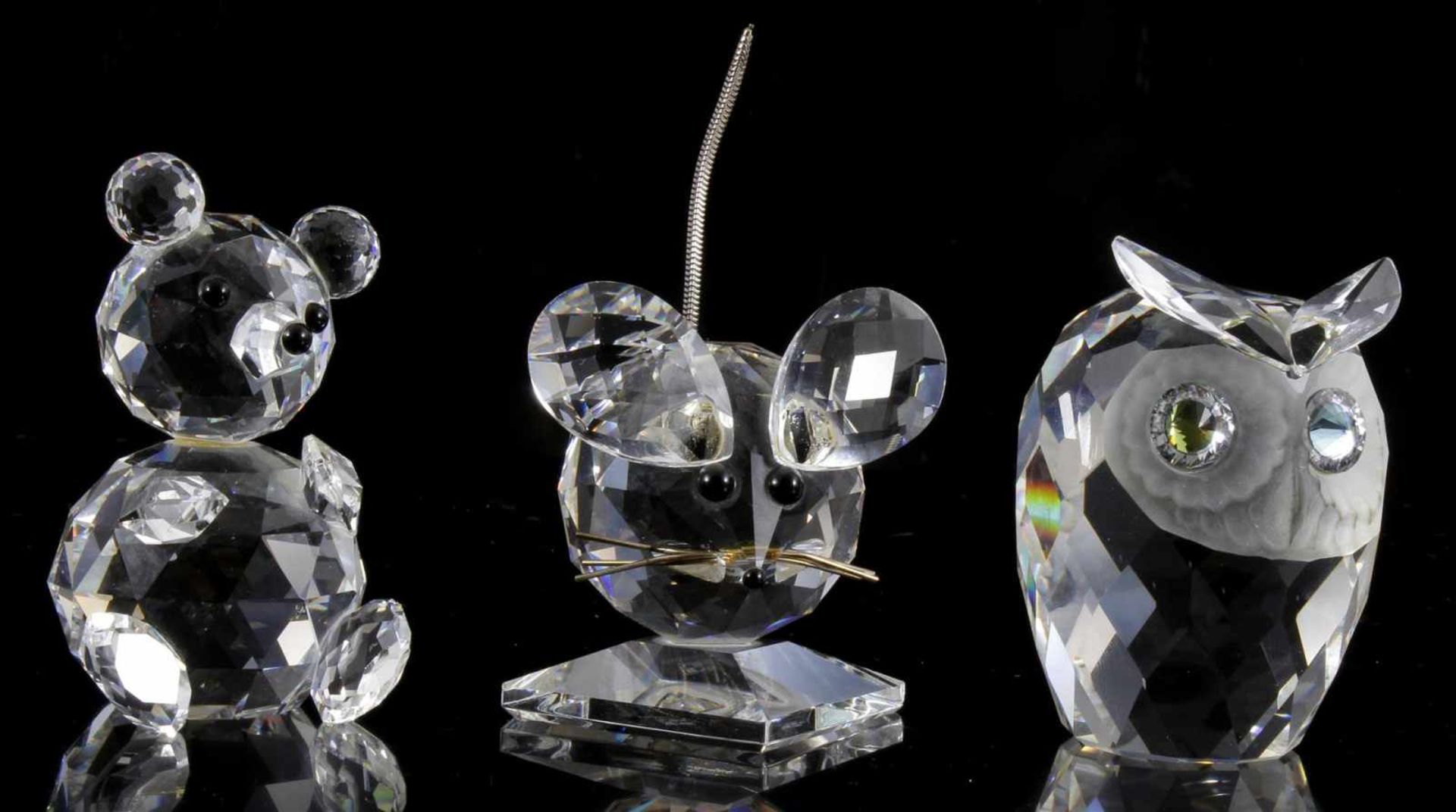 3 Swarovski crystal figurines, owl, 6.5 cm high, mouse and bear
