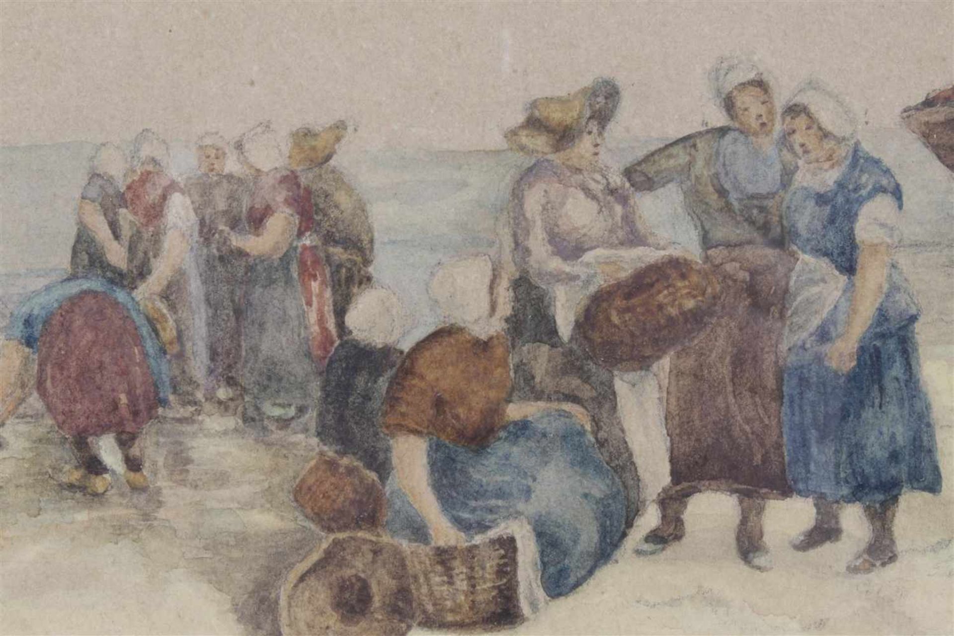 Anonymous, Fishermen's women on the beach off the coast of presumably Scheveningen, watercolor - Bild 2 aus 2