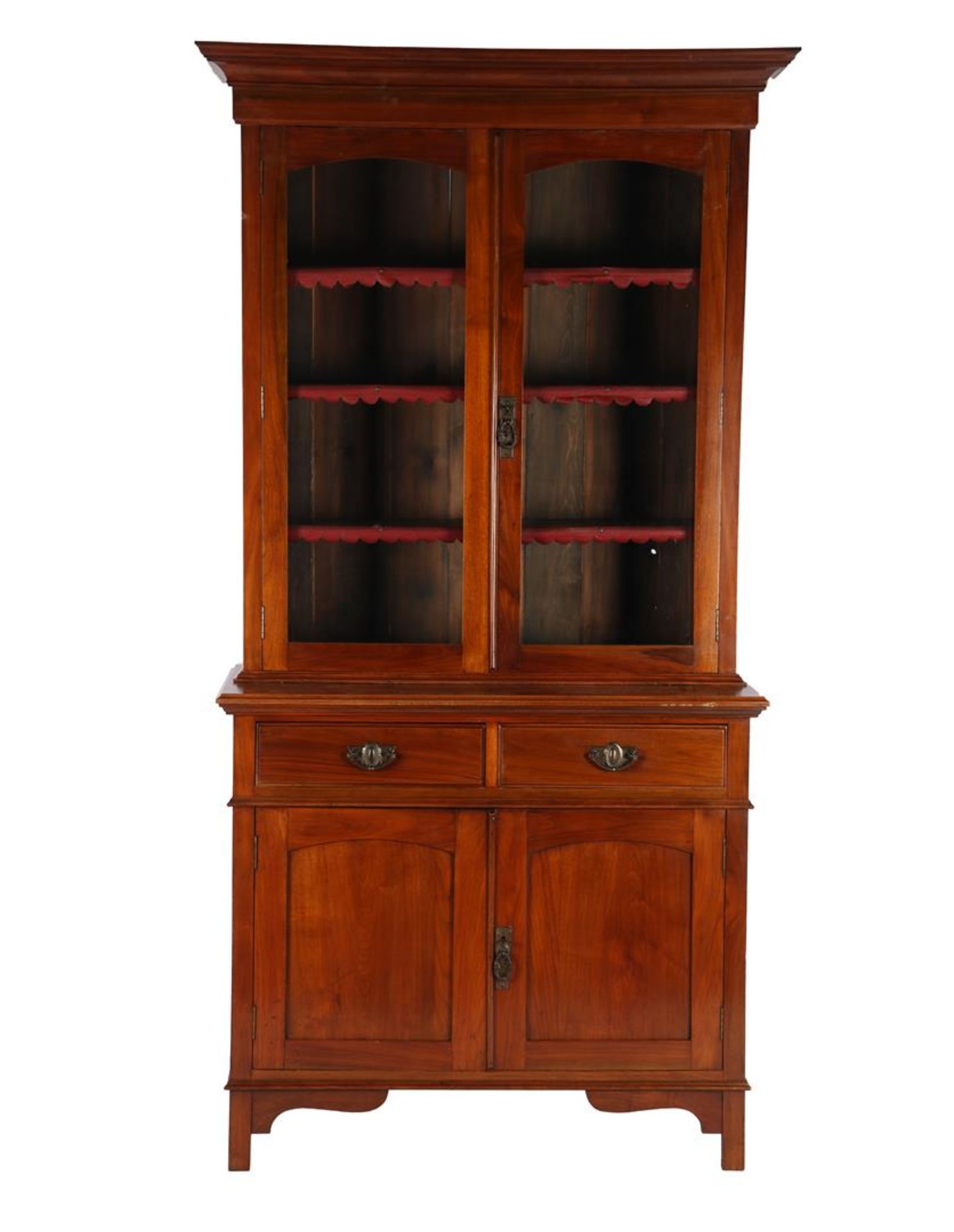 Antique English 3-part bookcase with glass in the doors and marquetry, 216 cm high, 115 cm wide,