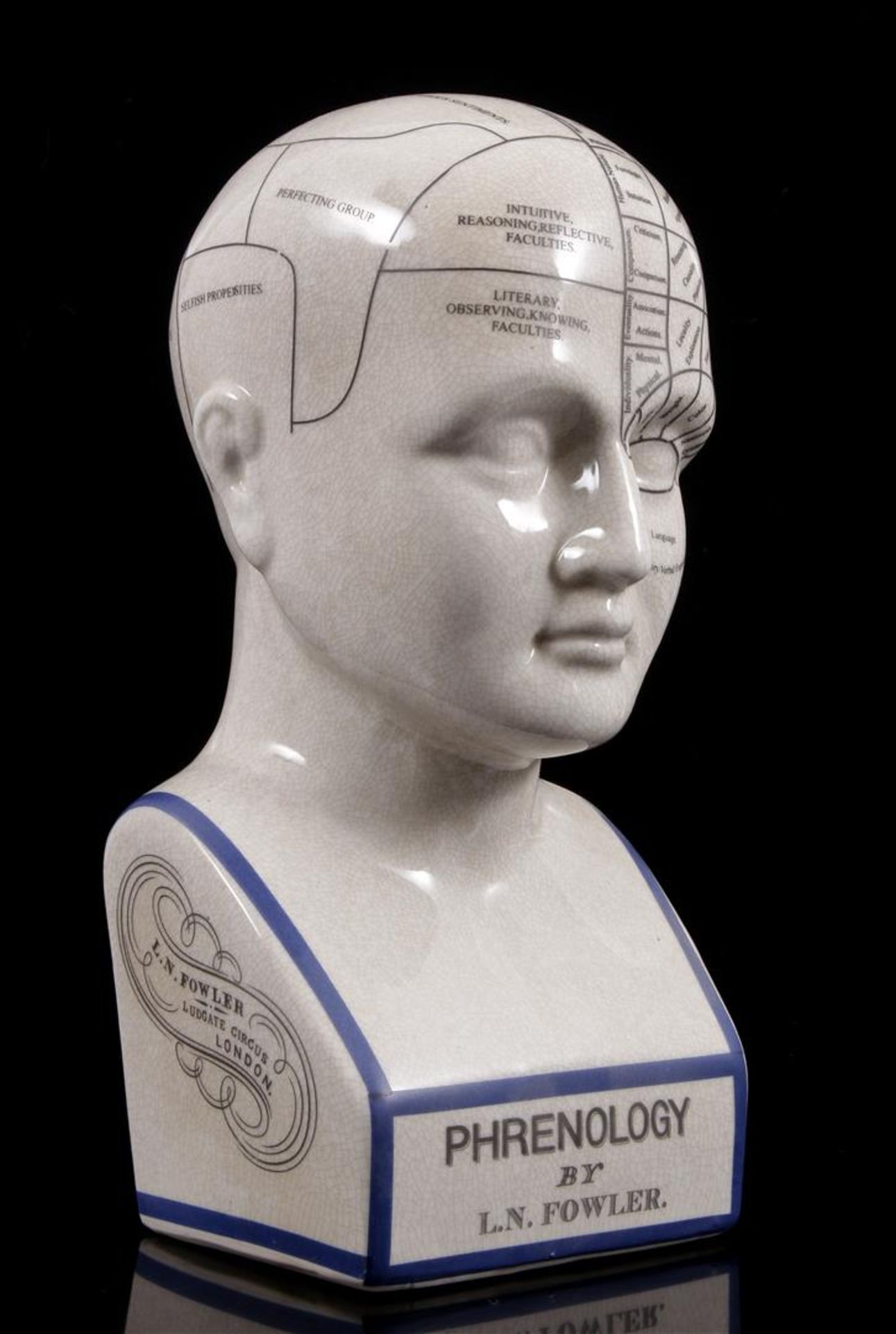 Porcelain head Prenology by L.N. Fowler 30 cm high