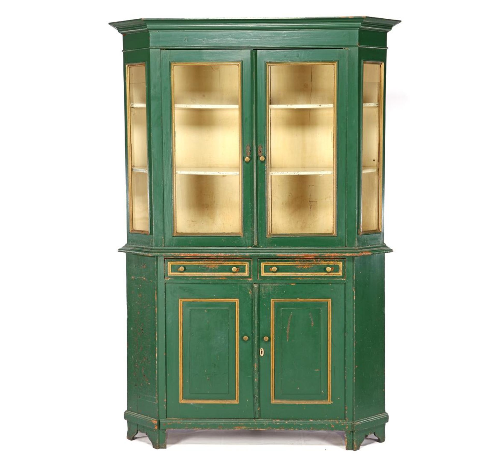 Antique painted cupboard, 212 cm high, 139 cm wide, 46 cm deep