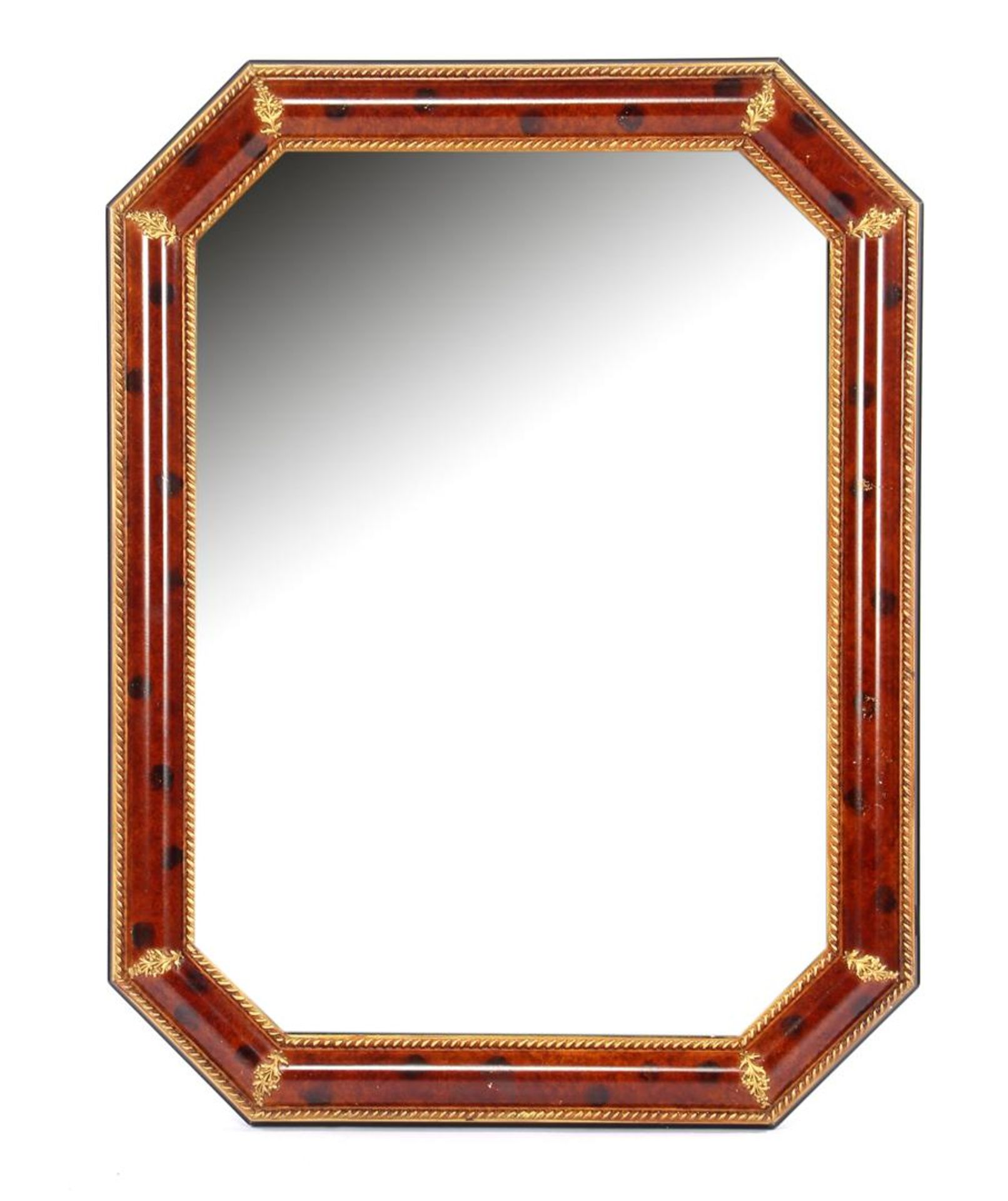 Facet cut mirror in a classic frame with burr walnut decor, 85x65 cm