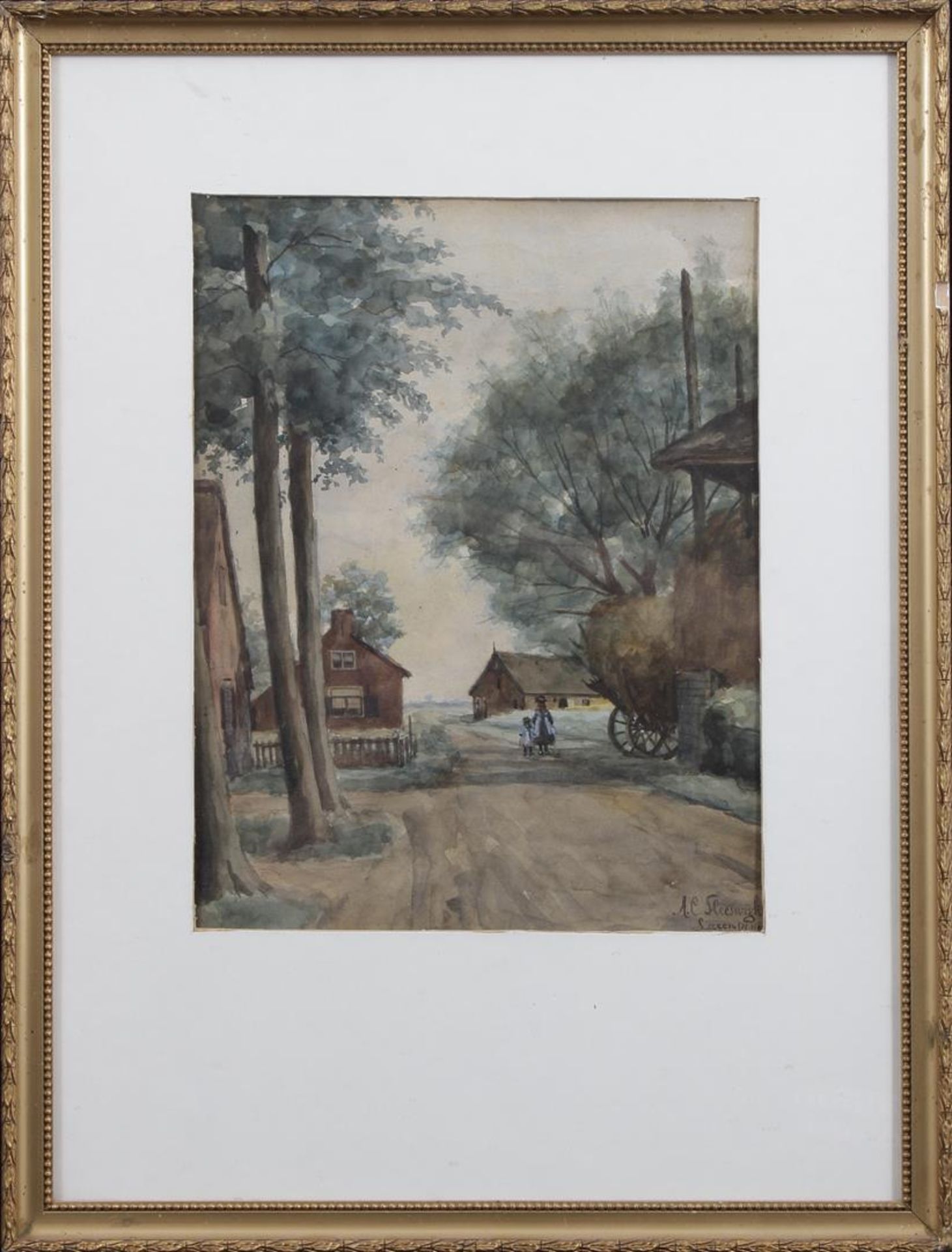 Signed A.L. Schleswig, Farm in Loeren, watercolor, inner size 29.5x23 cm, outer size 50.5x38.5 cm