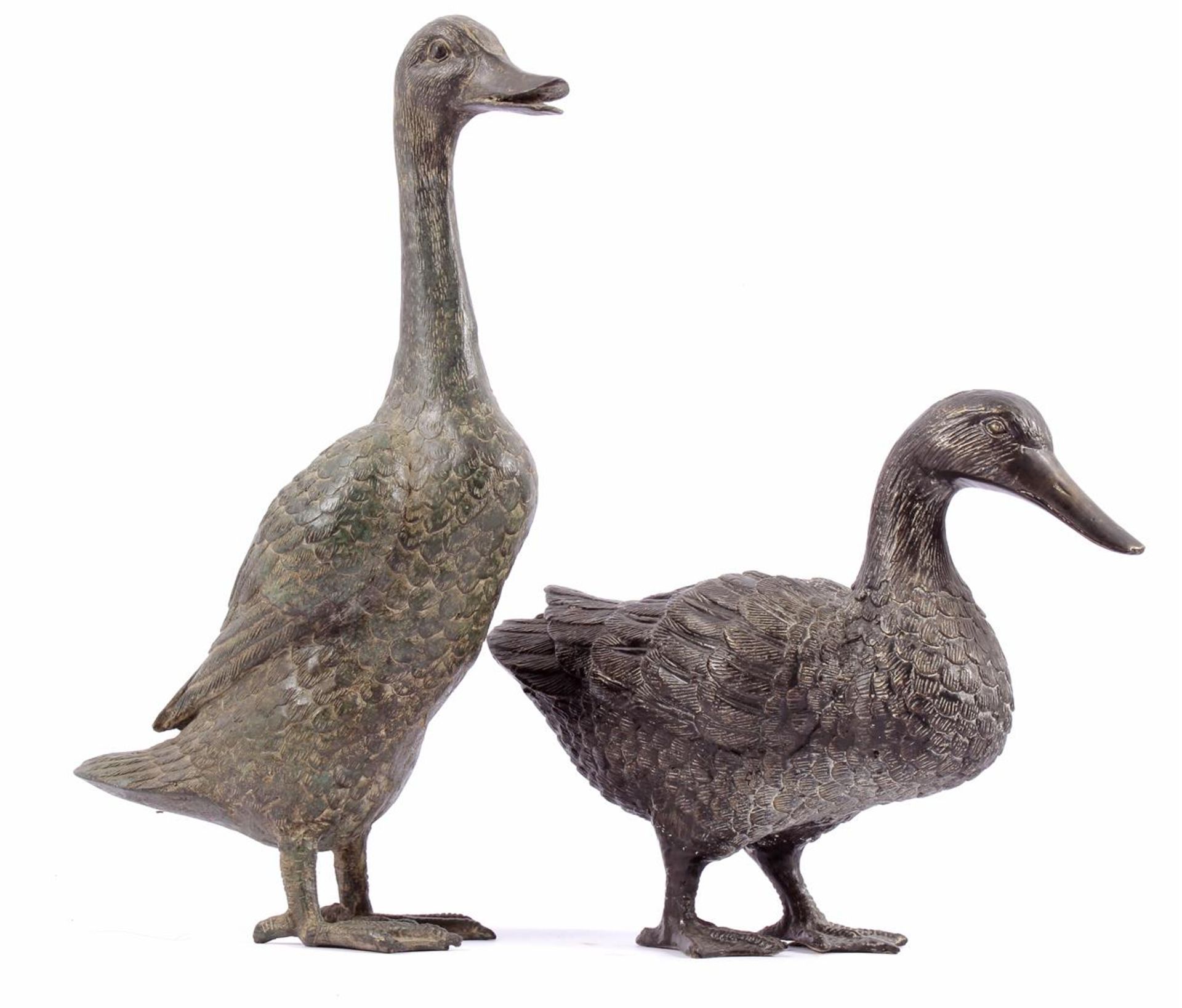 2 bronze sculptures of ducks 24 cm and 40 cm high