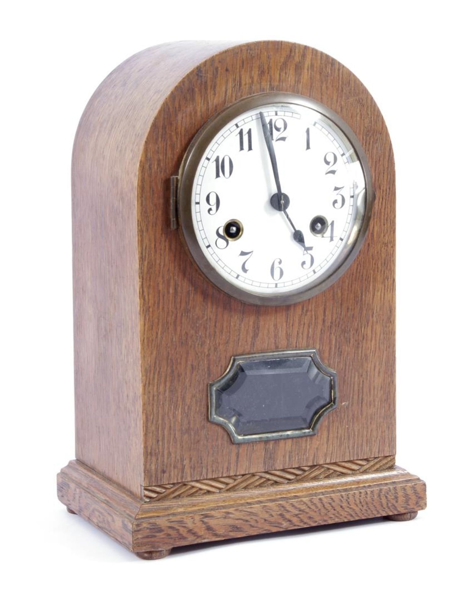 Junghans Art Deco mantel clock in an oak case with a facet-cut diamond 30 cm high