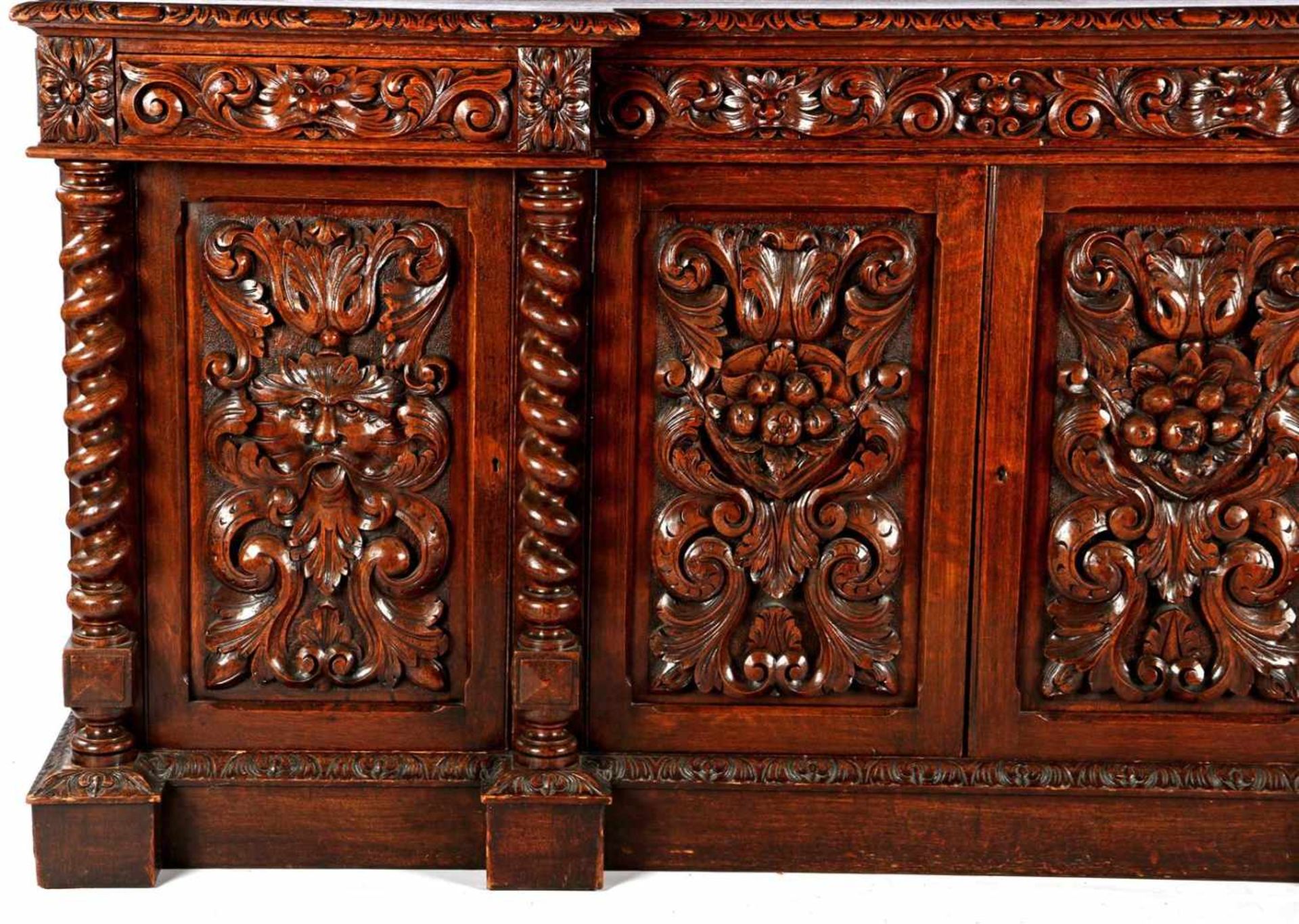 Dutch oak sideboard with richly carved decoration of masks, vine leaves and with twisted columns, 98 - Bild 2 aus 2