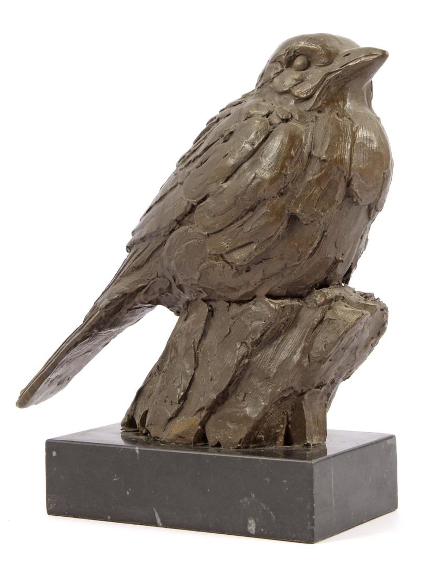 Bronze sculpture of a bird, on a stone base, 25 cm high