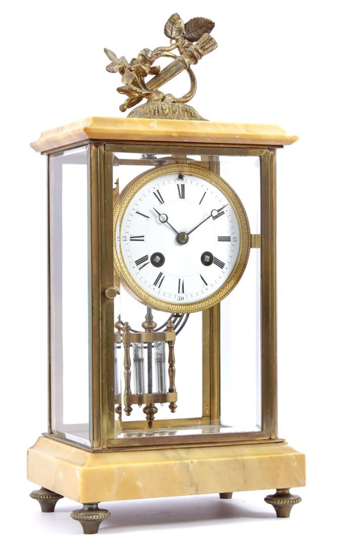 French mantel clock with marble and facet cut diamonds, marked Japy Freres 36 cm high