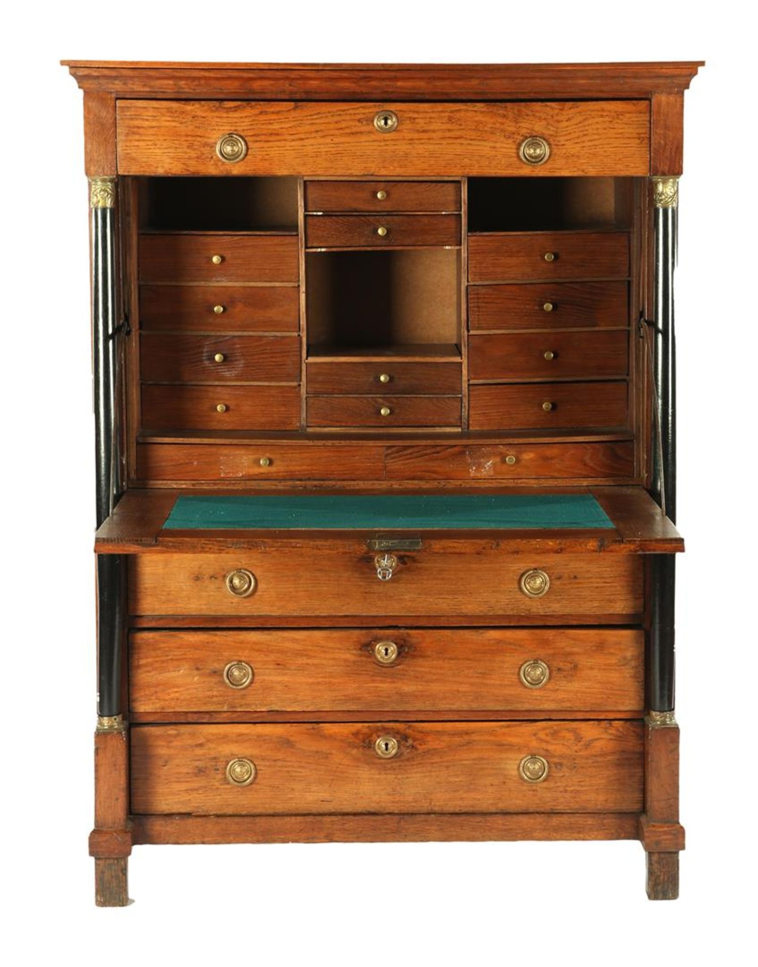 Holland valve desk with black stained full columns, Holland ca.1830, 151.5 cm high, 112.5 cm wide,