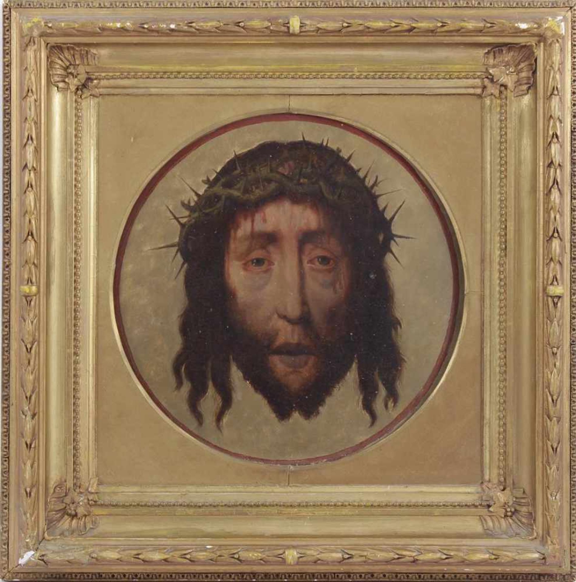 Anonymous, Christ with crown of thorns, round panel ca.1880, & nbsp; 30 cm diameter