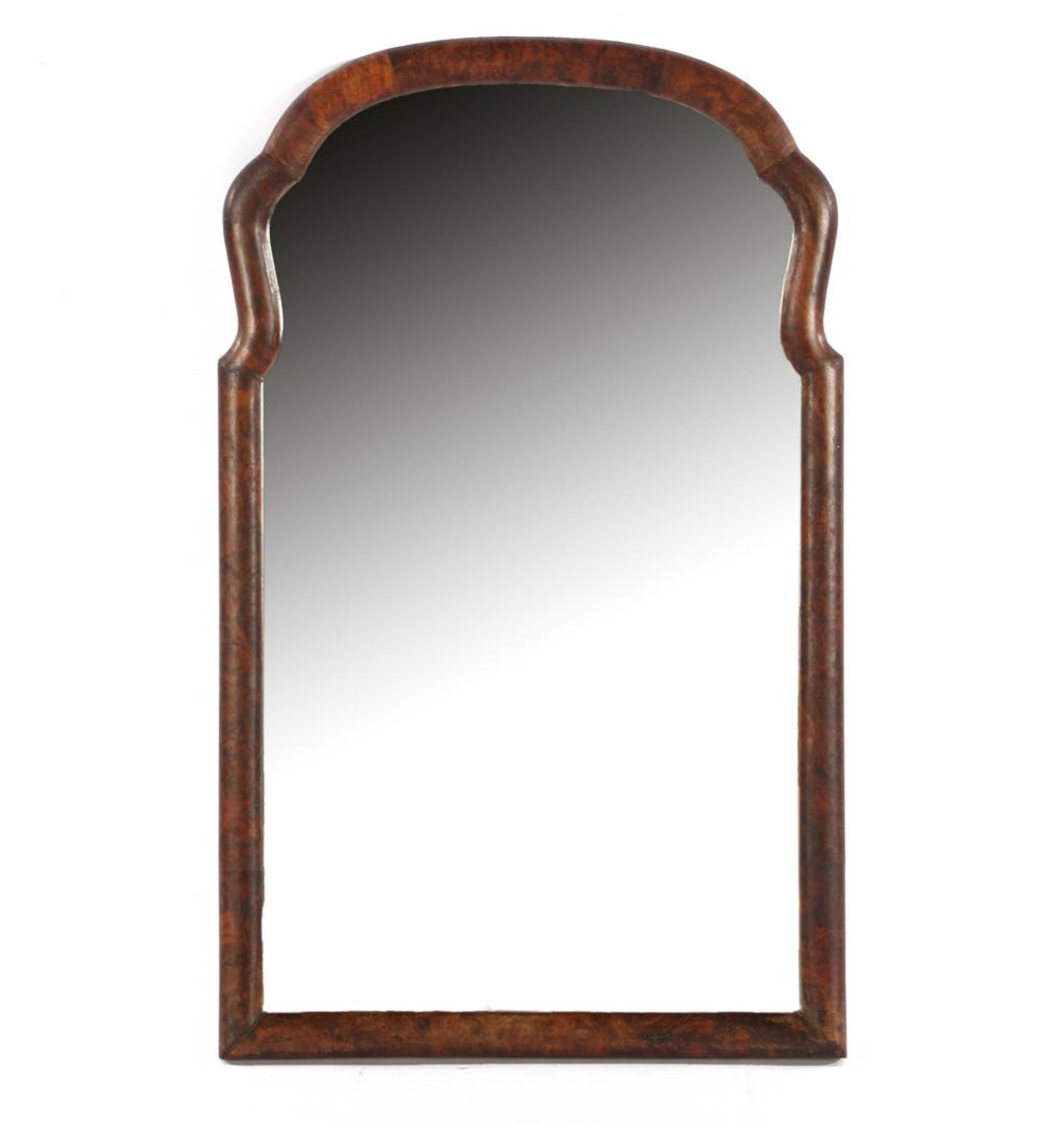Facet-cut mirror in a burr walnut frame, so-called Soester model 55x34 cm