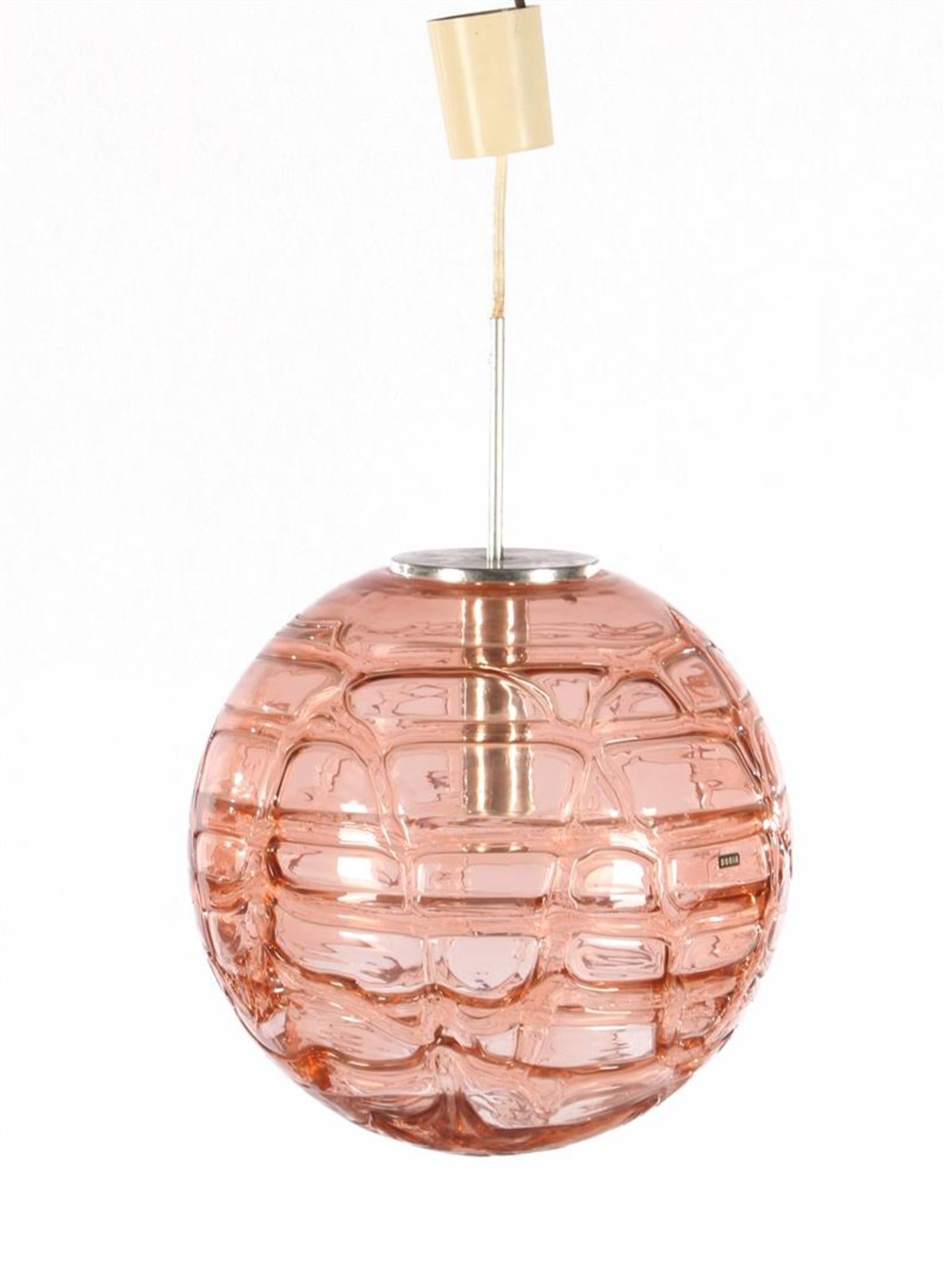 Marked Doria, seventies pink Murano glass ball pendant lamp, circa 1970, & nbsp; 61 cm high, ball is