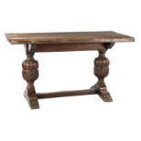 Solid oak refectory table with bombarded base and control connection 76 cm high, top 137x66 cm