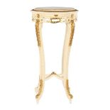 Round piede stable with gold-colored / cream wooden frame and round marble top, 91 cm high, 49 cm