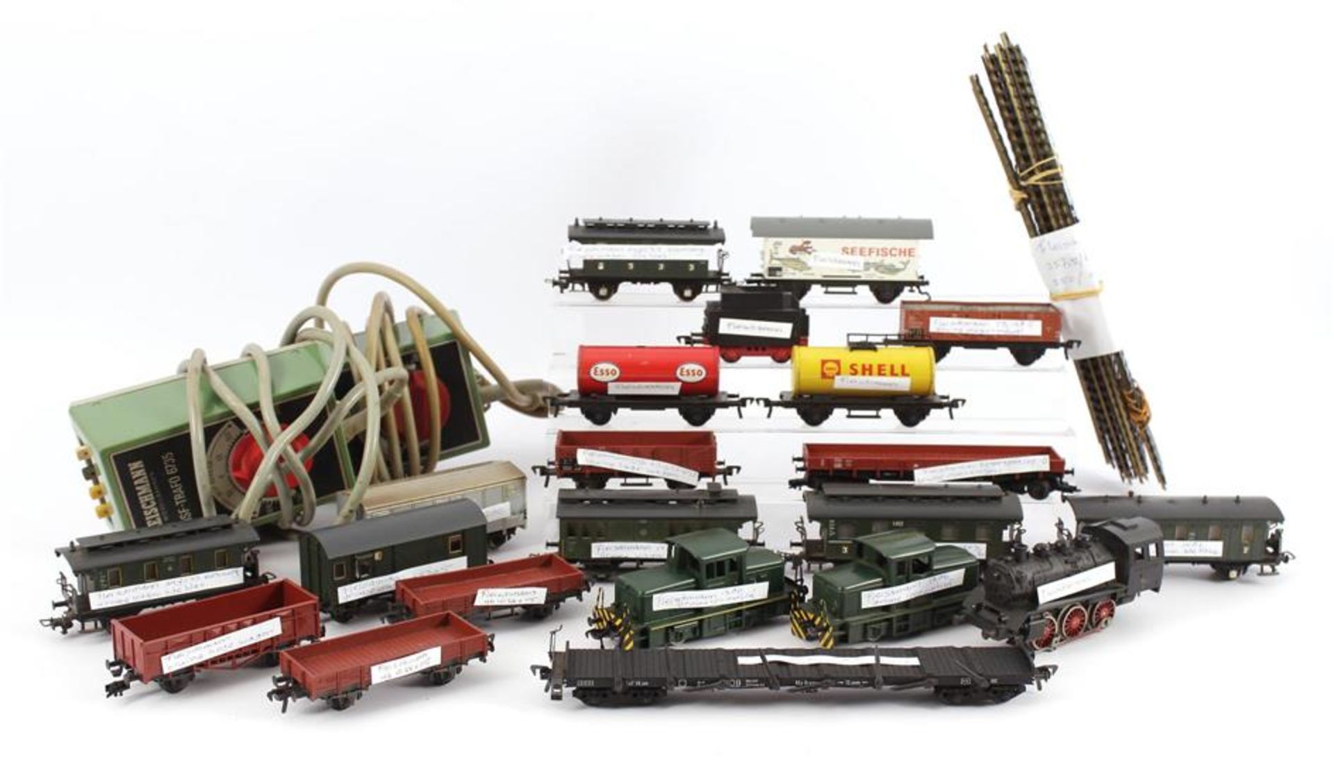 Lot with & nbsp; Fleischmann locomotive, wagons, rails etc, box with Hema train set and box with - Image 2 of 4