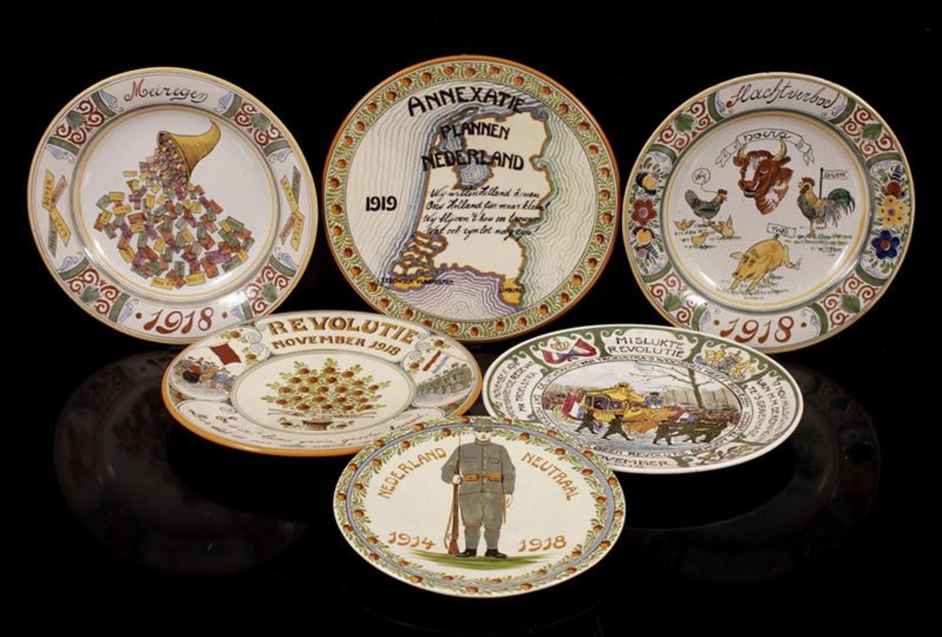 6 & nbsp; earthenware occasional plates with the representations; Netherlands neutral 1914-1918,