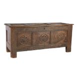 Solid oak 18th century blanket chest with beautifully decorated front 65.5 cm high, 147.5 cm wide,