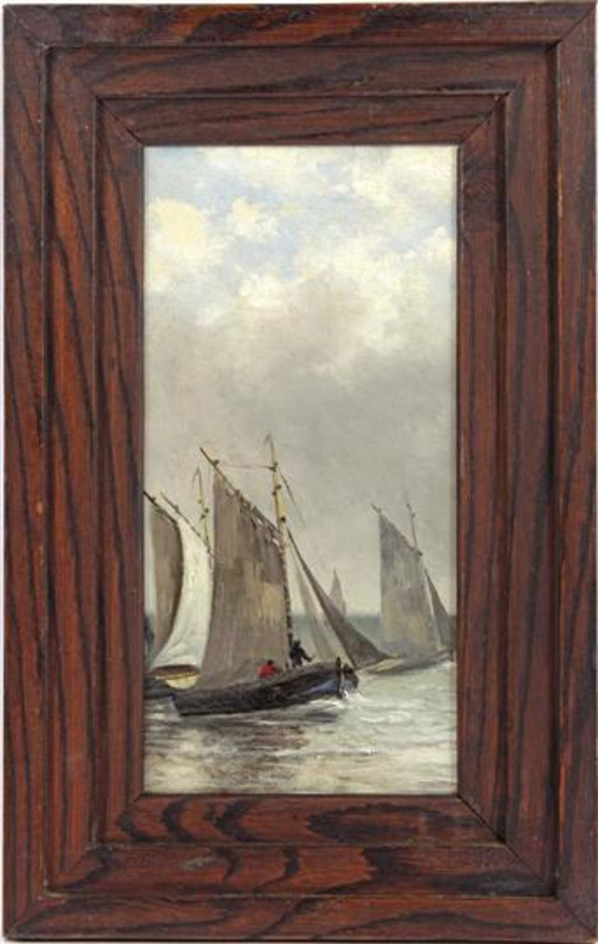 Anonymous, Sailing ships at sea, maroufle 36x19 cm