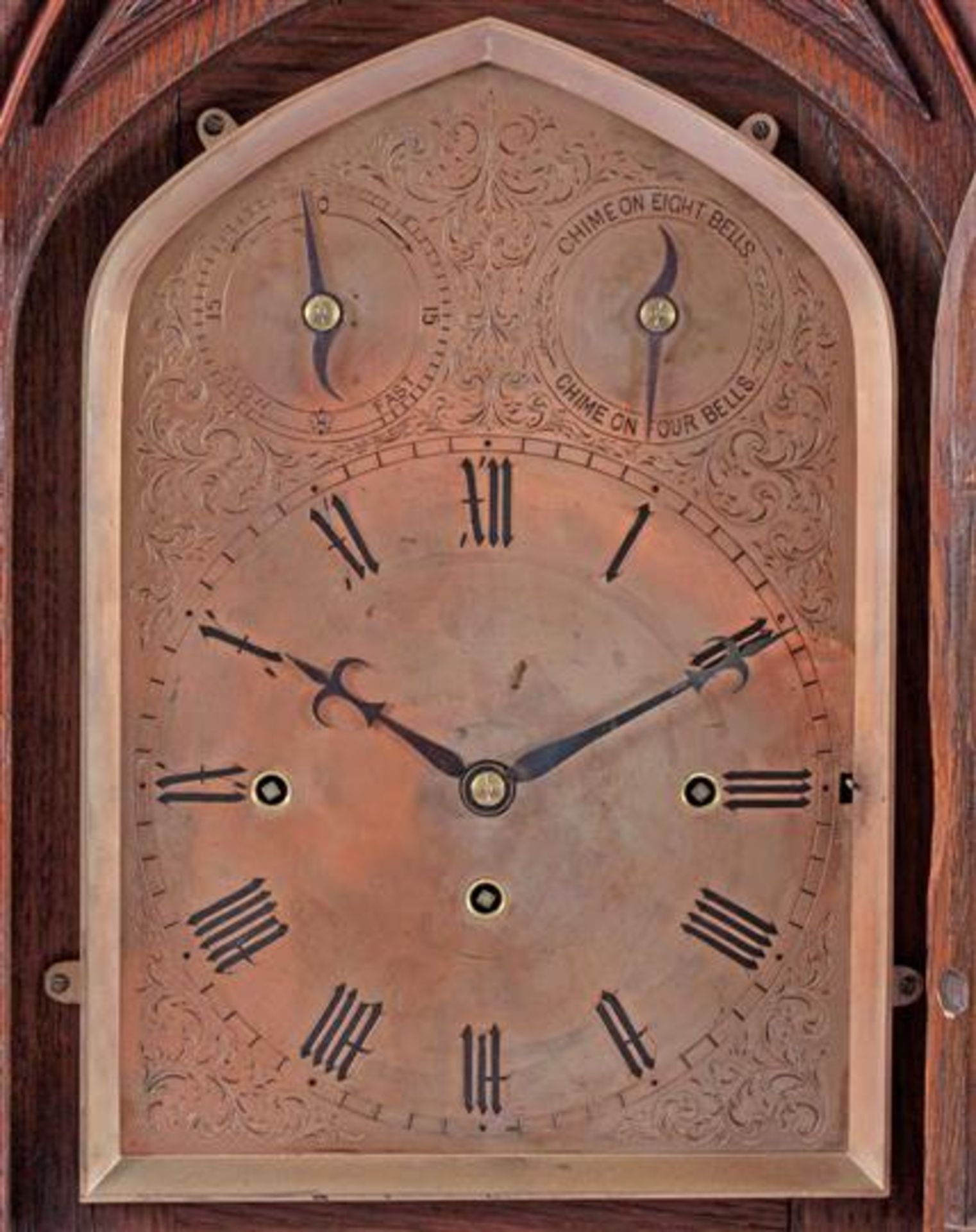 Lenzkirch table clock in gothic style with a pierced oak case with openwork & nbsp; parts 80 cm - Image 2 of 5