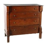 Oak 4-drawer chest of drawers with copper knobs, early 19th century, 90 cm high, 94.5 cm wide, 47 cm