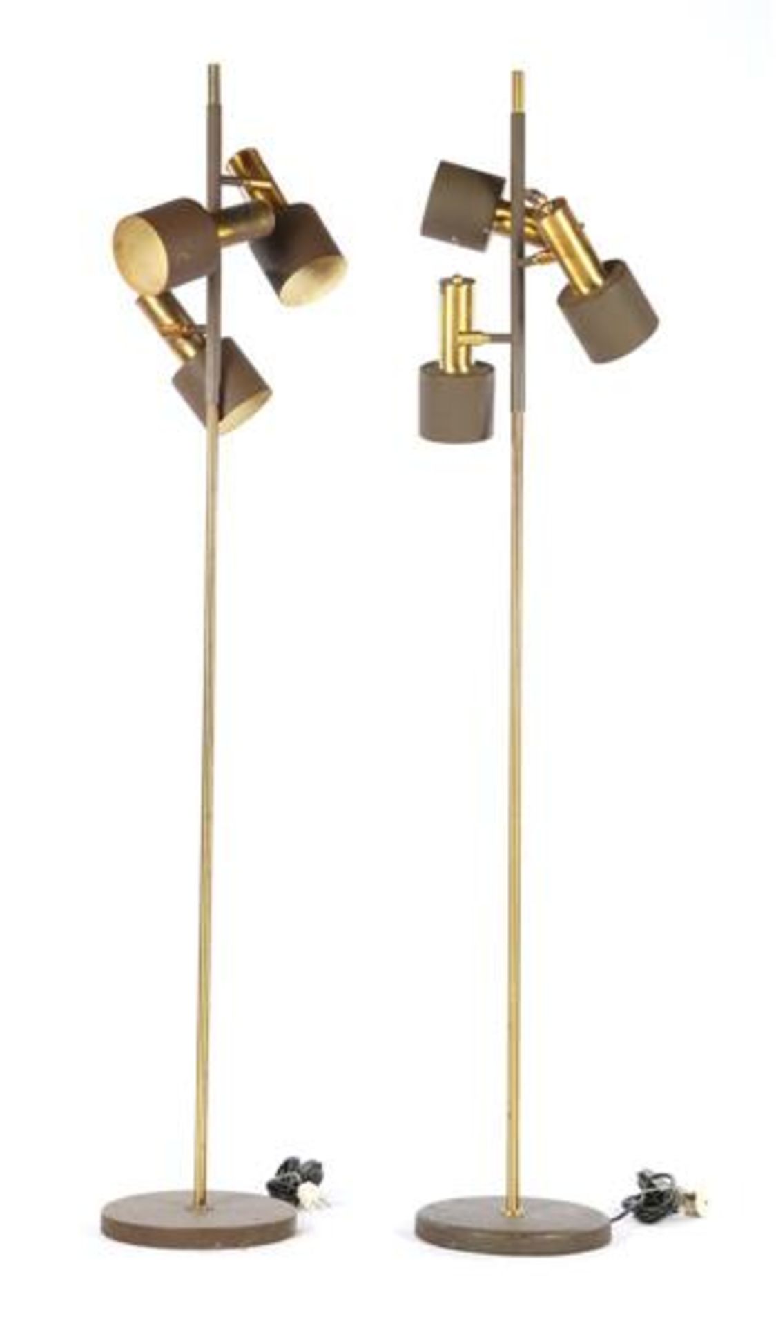 2 metal 3-light floor lamps, circa 1970, 157 cm high