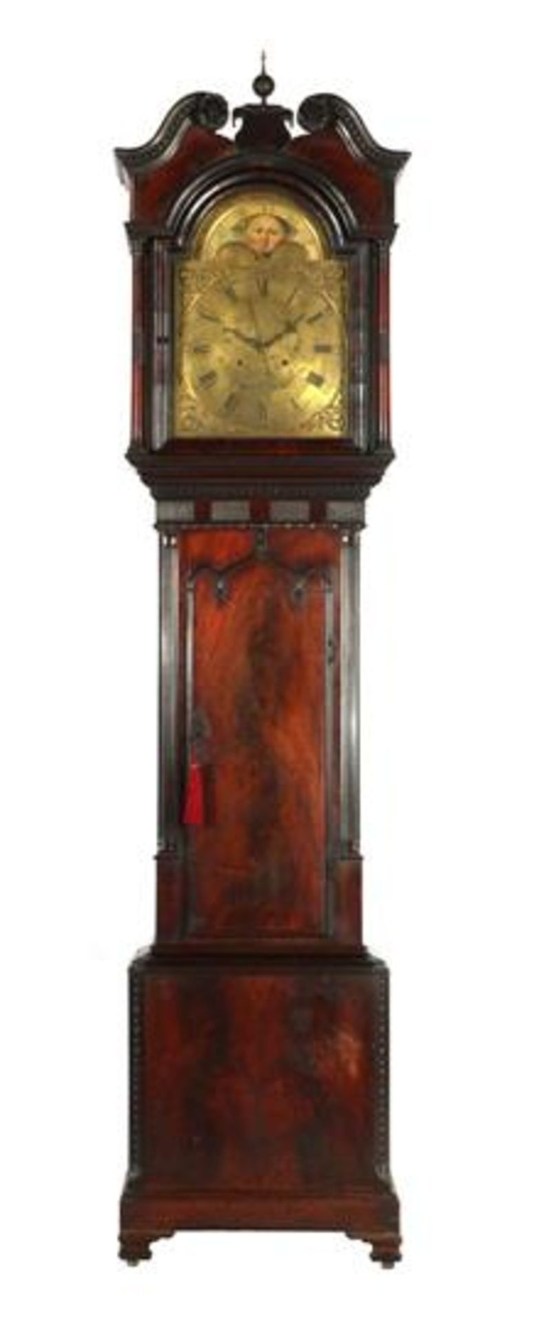 Standing watch with moon phase movement, marked William Kirk Stockport, in rich mahogany veneer case