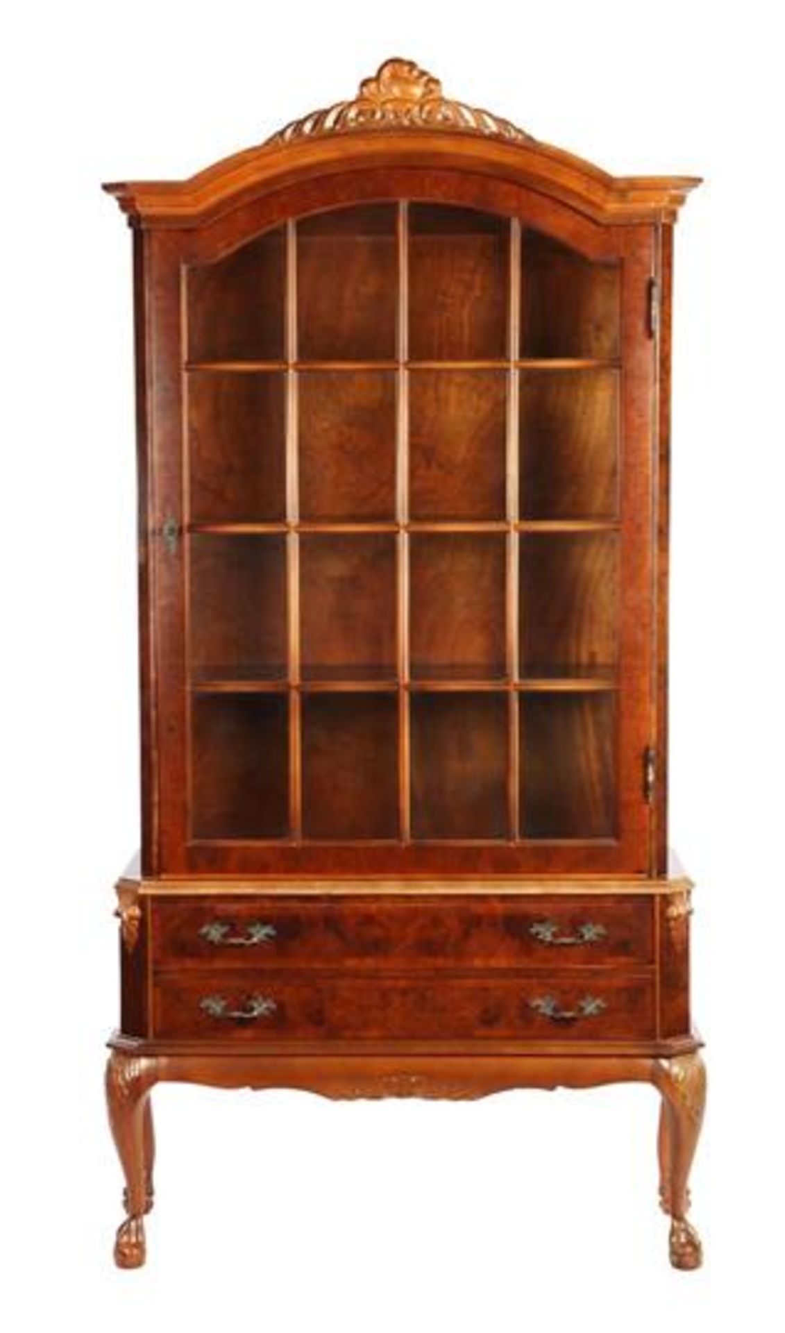 Walnut veneer 1-door display cabinet with 2 drawers 203.5 cm high, 103 cm wide, 40 cm deep
