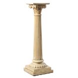 White lacquered wooden pedestal 116 cm high, base 37.5x37.5 cm, top 30x30 cm