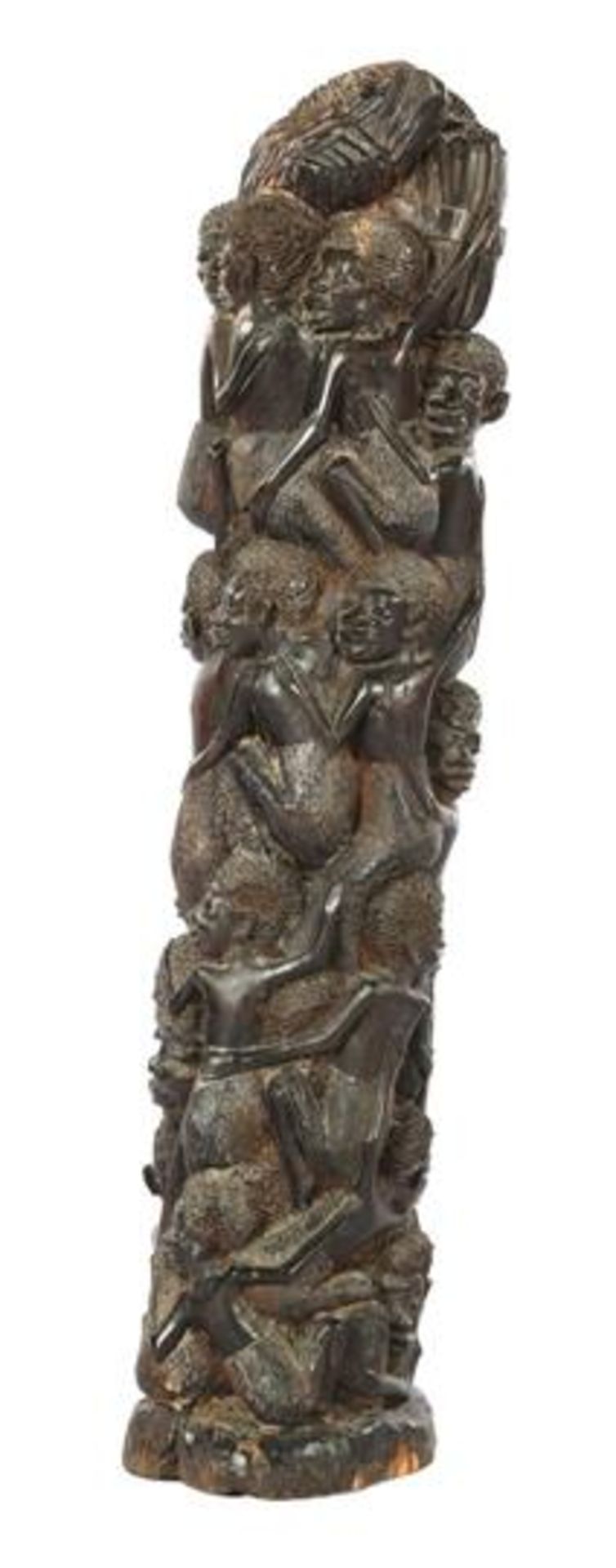 African coromandel wood richly decorated statue with many figures 81.5 cm high, 18 cm diameter - Image 2 of 2