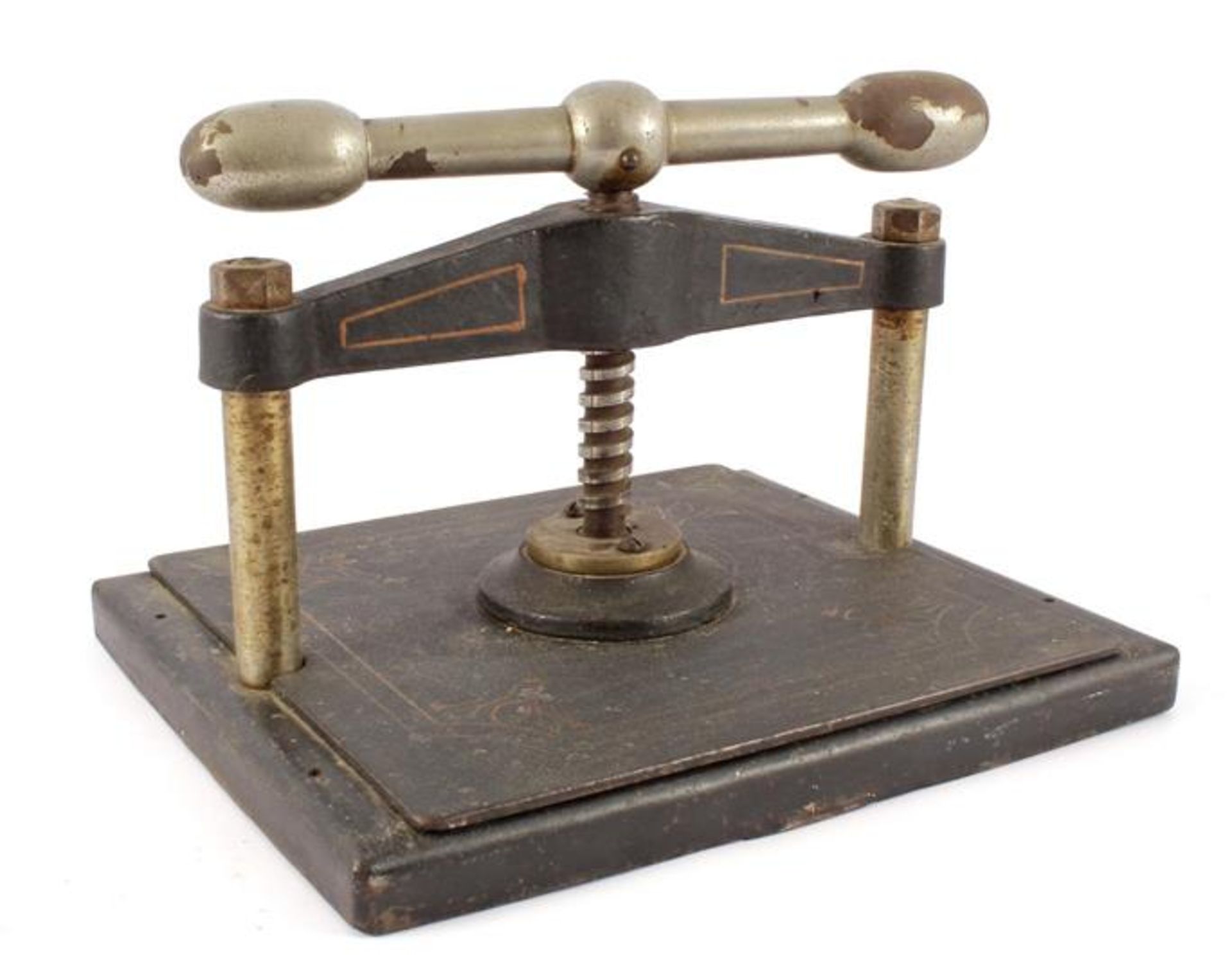 Old iron book press with Jugenstil ornaments, 23 cm high, 34x28.5 cm